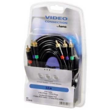 Hama 3m YUV RGB Component-Kabel Gold Audio-Kabel, Cinch, Kein (500 cm), Komponenten-Kabel HD TV, vergoldet, 3x RCA Cinch-Stecker für TV etc.