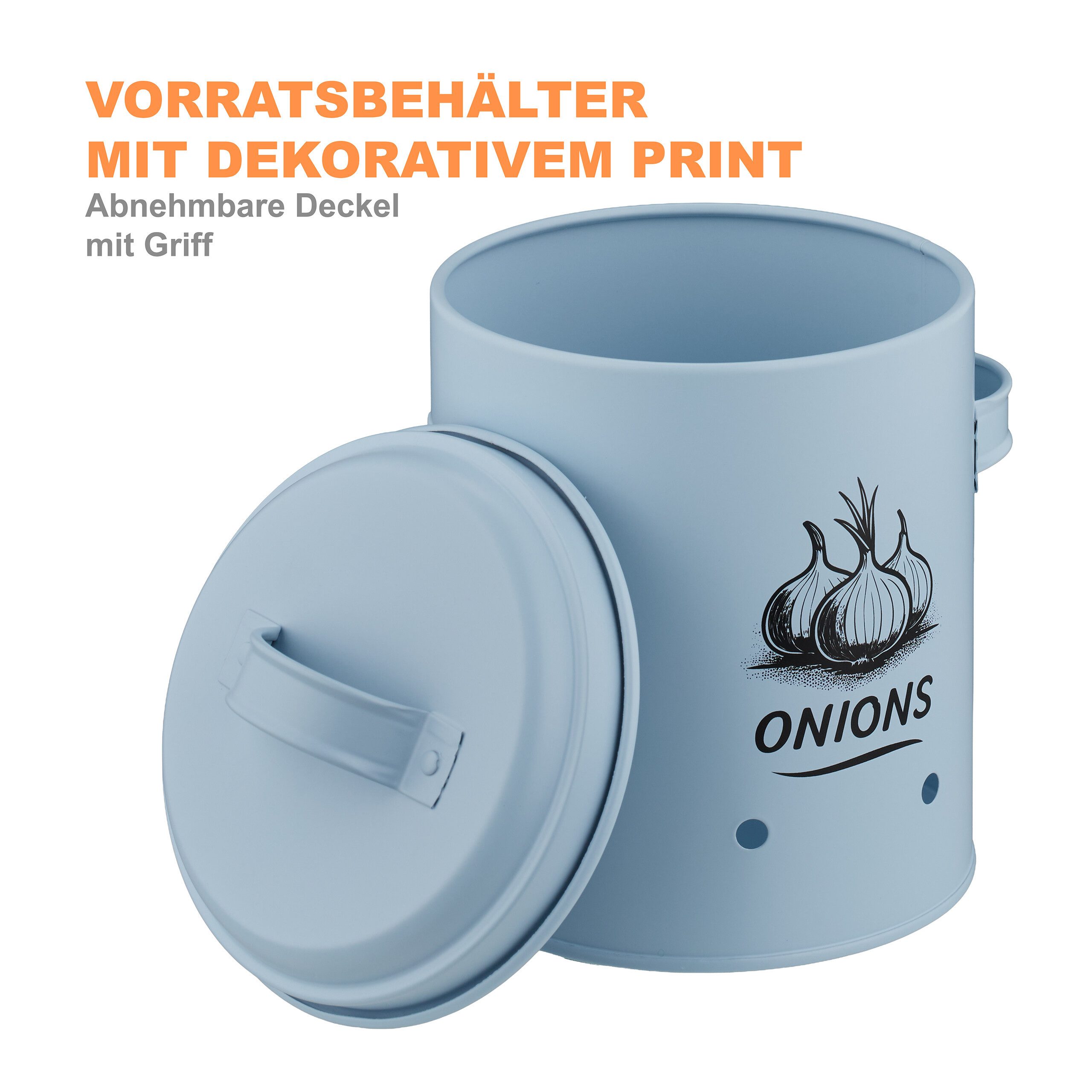 relaxdays Vorratsdose Kartoffel Aufbewahrungsbox 3er Set, Stahl, (3-tlg), Hellblau – Bild 5 von 5