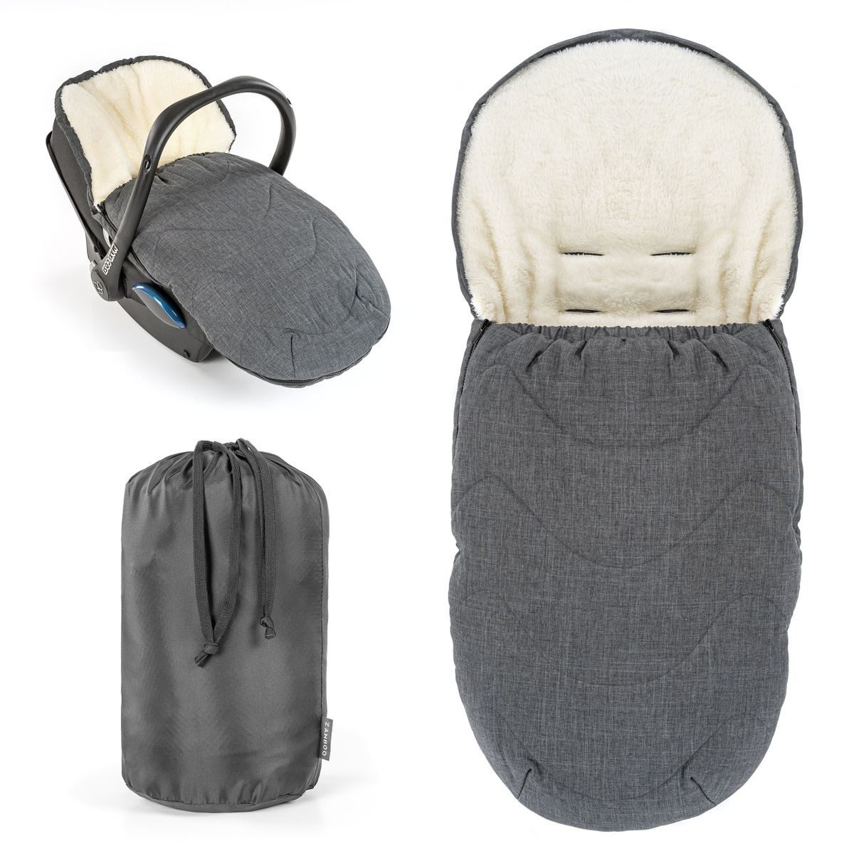 Zamboo Fußsack Grau, 2in1 Fleece Baby Winter Fußsack für Babyschale, Kinderwagen & Buggy