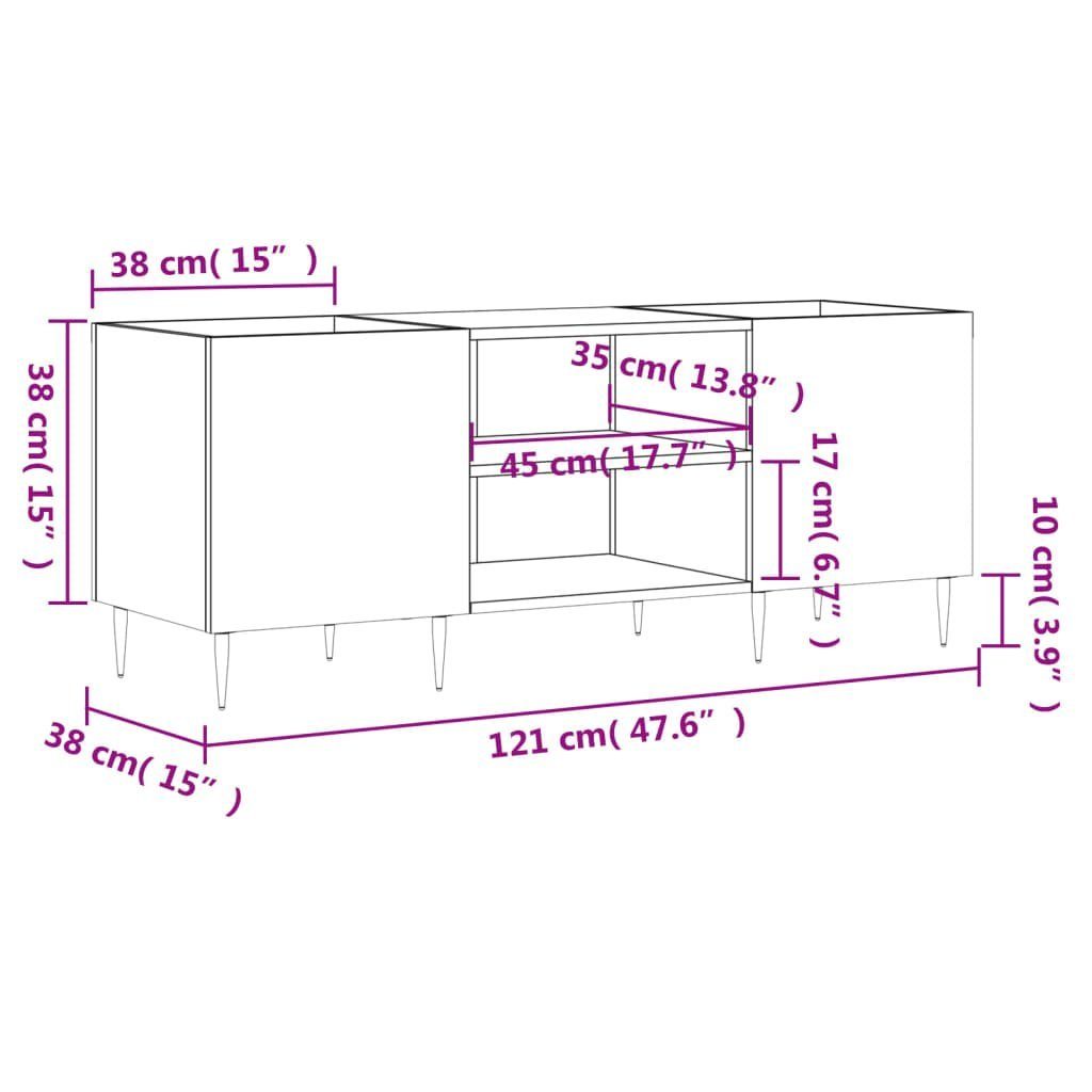 Plattenschrank vidaXL 121x38x48 Mediaregal Regal Holzwerkstoff Betongrau cm