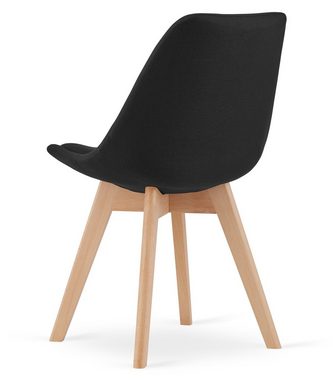 Home Collective Esszimmerstuhl 4er-Set gepolsterter Stuhl, weicher Stoff mit Beinen aus Buchenholz, Küchenstuhl 120 kg Sitzlast, schwarzer Stoff, natürliche Beine
