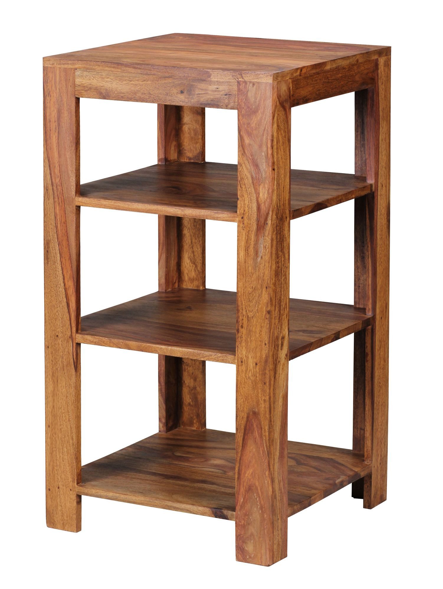furnicato Standregal Massivholz, Walnuss Finish 80x44x44 cm, 1-tlg., Handgefertigtes Beistellregal mit 3 Ablagefächern für deine Ecke
