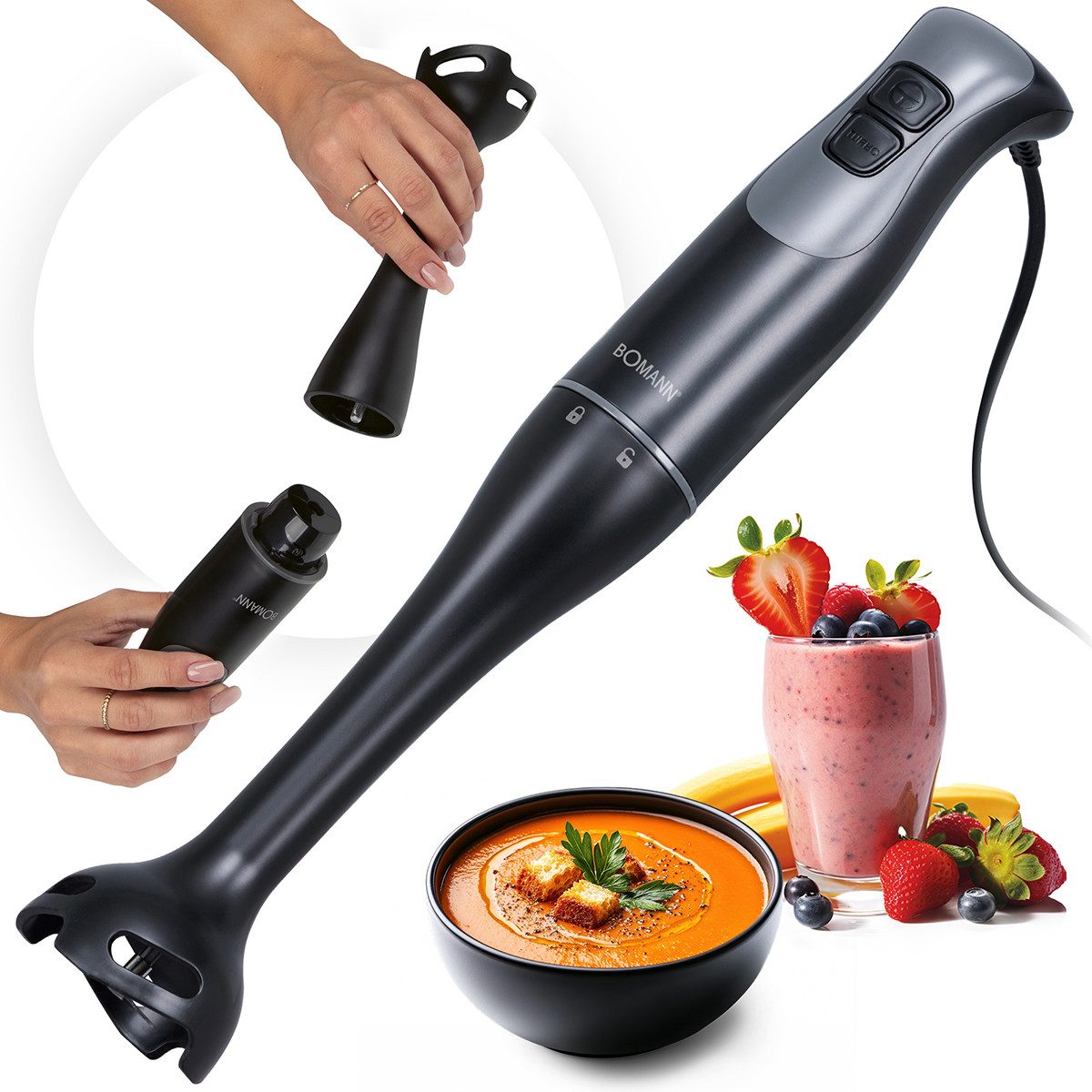 BOMANN Stabmixer SM 6081 CB, Stabmixer für Smoothies und Shakes, Turbo-Mode