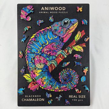 ANIWOOD Konturenpuzzle ANIWOOD,Chamäleon,Holz,mehrfarbig, 150 Puzzleteile, Größe M (22,7 x 20,0 x 0,5 cm)
