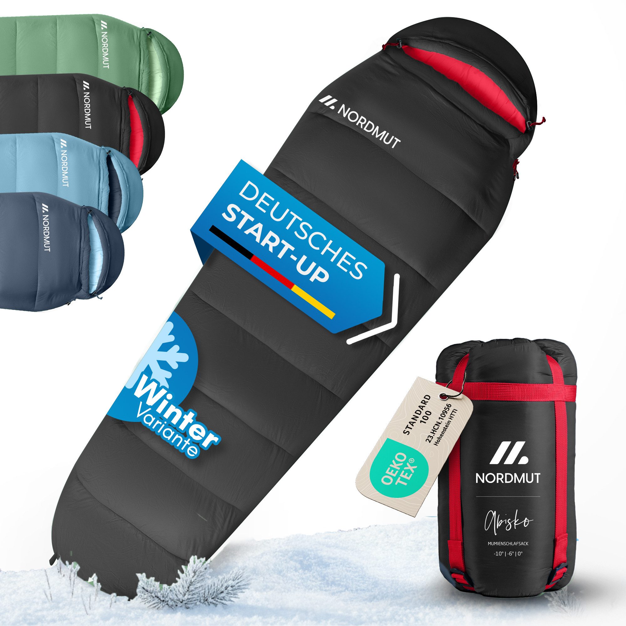 Nordmut Schlafsack Winterschlafsack Erwachsene -10°C atmungsaktiv 2-Wege-Reißverschluss (Outdoor Schlafsack wasserabweisend & atmungsaktiv, Camping Schlafsack mit YKK 2 Wege Reißverschluss), Mumienschlafsack mit Hollow Fiber Füllung bis −10 °C