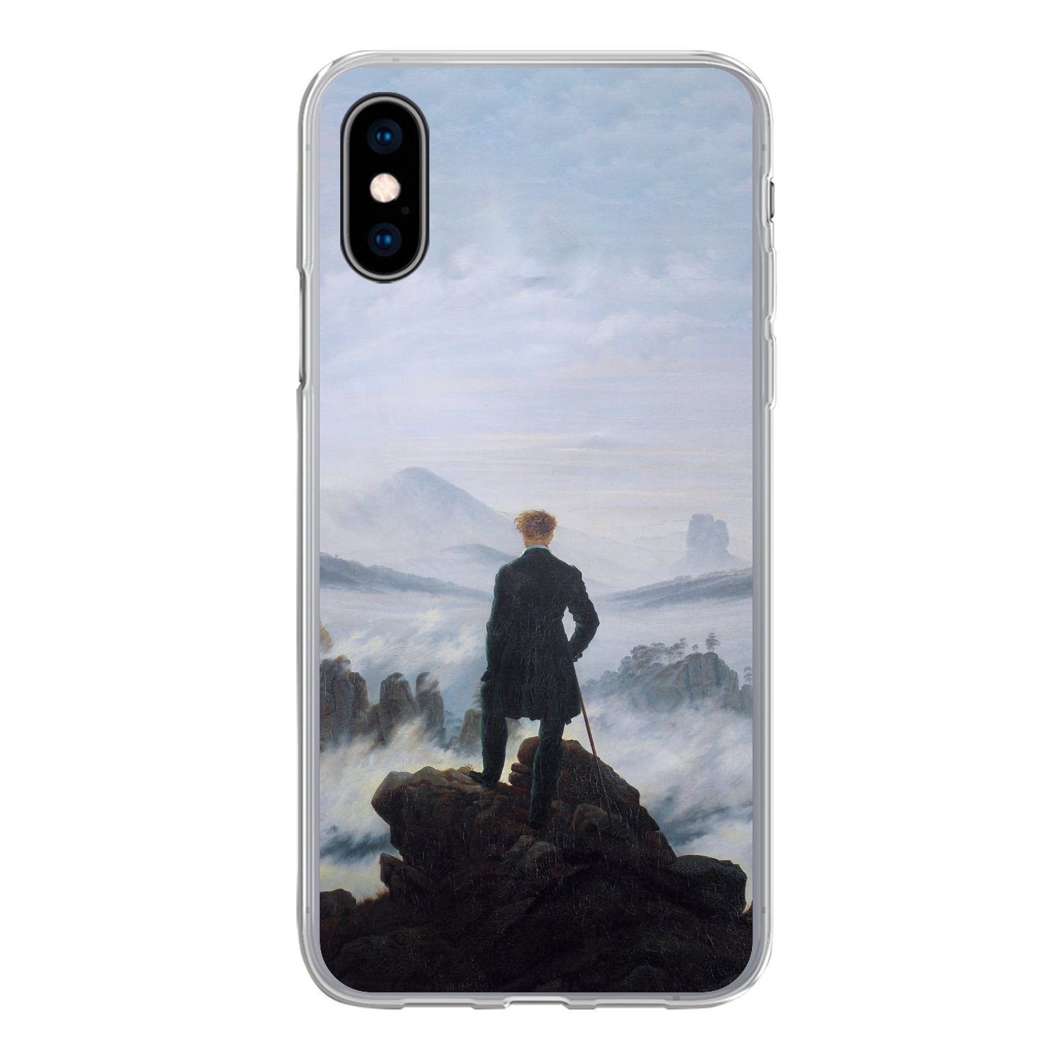 MuchoWow Handyhülle für Apple iPhone X Der Wanderer über dem Nebelmeer - Caspar David Frie, Smartphone-Bumper, Print, Handy Schutzhülle Dünn