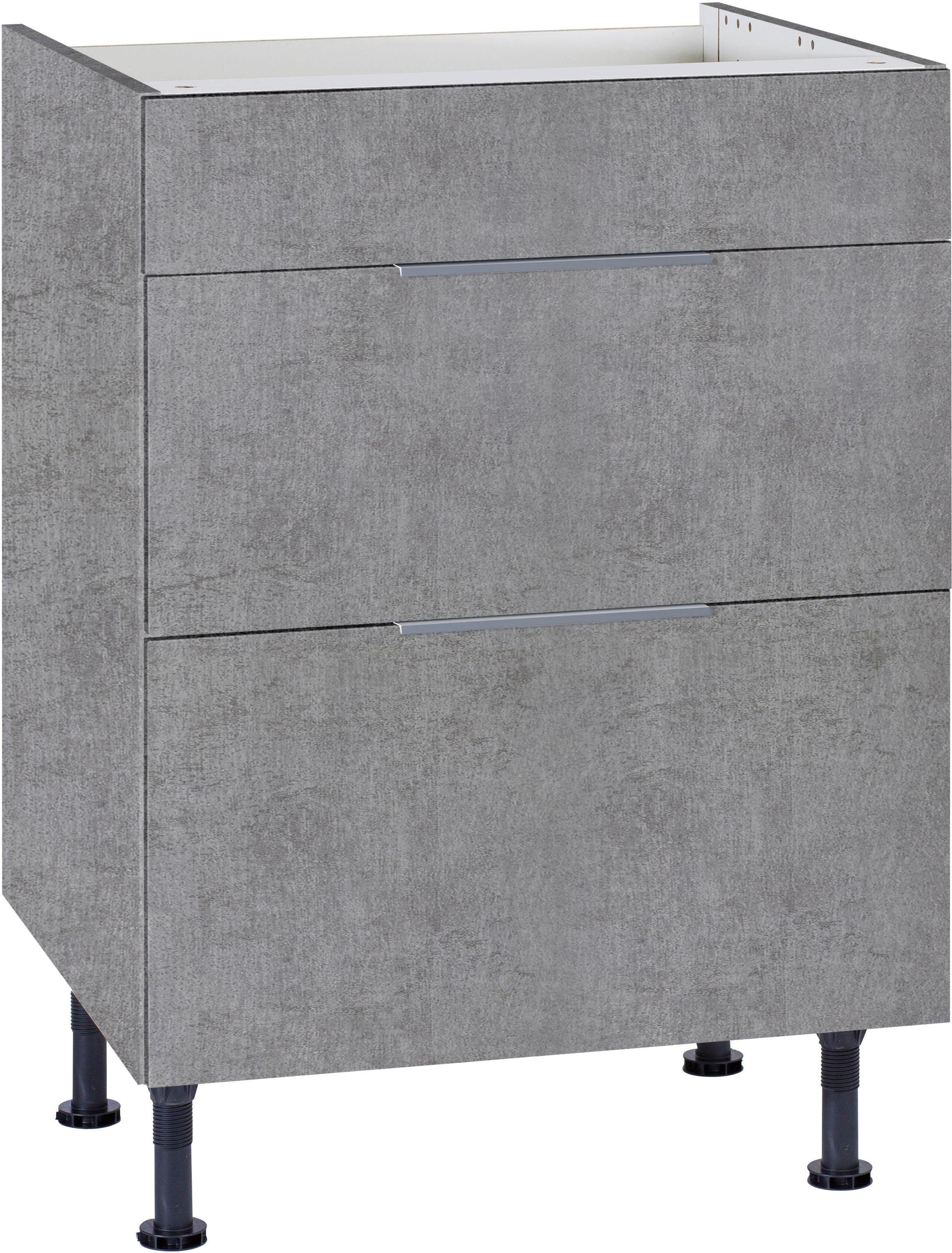OPTIFIT Kochfeldumbauschrank Tara betonfarben mit | und 60 cm Soft-Close-Funktion, betonfarben Breite Vollauszug