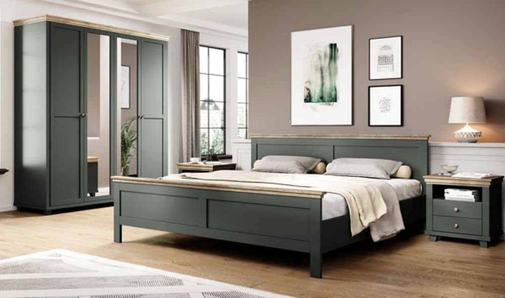 Helvetia Schlafzimmer-Set Evora, (Set, 1 Kleiderschrank - 2 Nachttische - 1  Bett), Kleiderschrank B/T/H: 200 cm / 62 cm / 216 cm