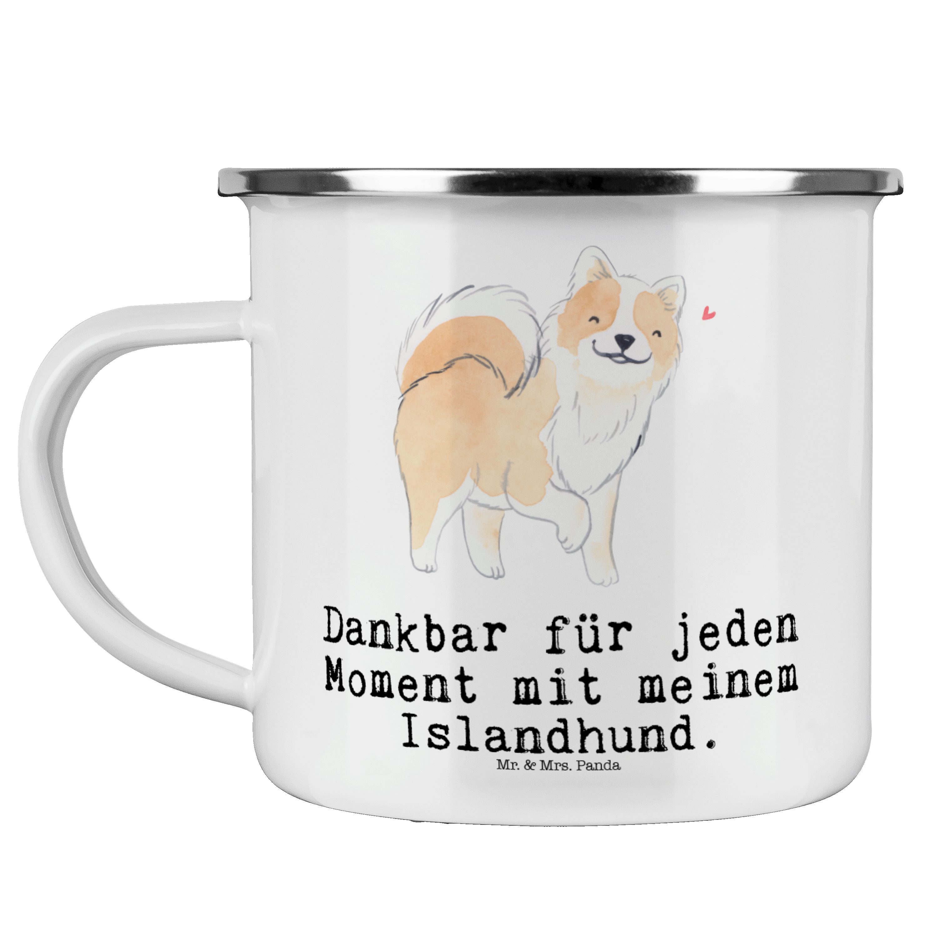 Mr. & Mrs. Panda Becher Islandhund Moment - Weiß - Geschenk, Campingtasse, Trinkbecher, Metal, Emaille