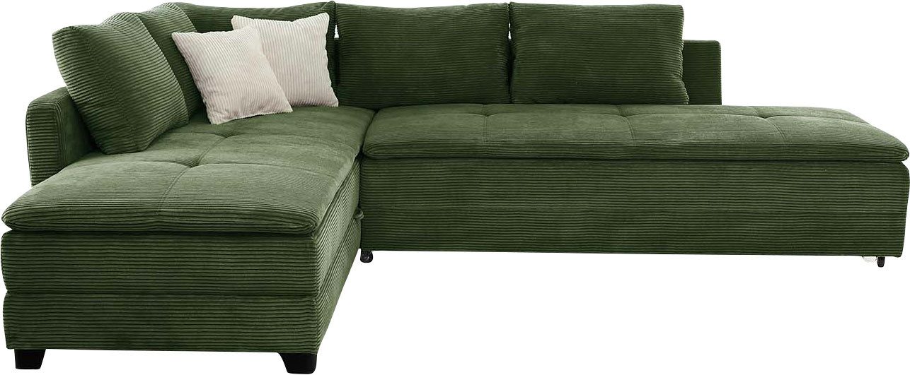 Jockenhöfer Gruppe Ecksofa Madrid L-Form, drehbares Dauerschlafsofa, Federkern, integrierter Kaltschaum-Topper, Regalelement, links/rechts montierbar