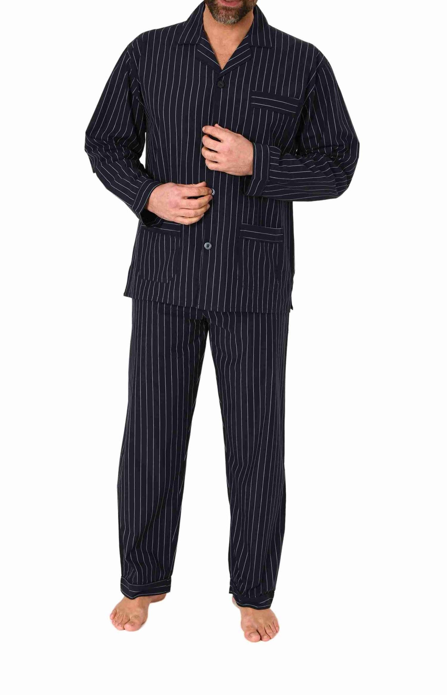 Normann Pyjama Herren Schlafanzug lang Pyjama gewebt zum Knöpfen in elegant günstig online kaufen