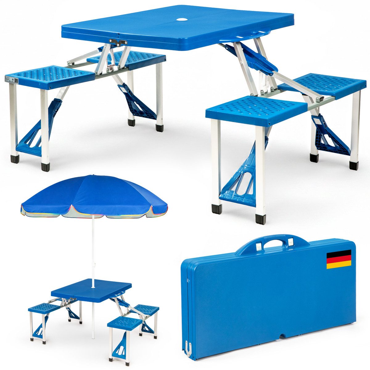 Casaria Campingtisch (1-St), Klappbar mit Stühlen Schirmhalter Klapptisch Leicht Camping Zubehör