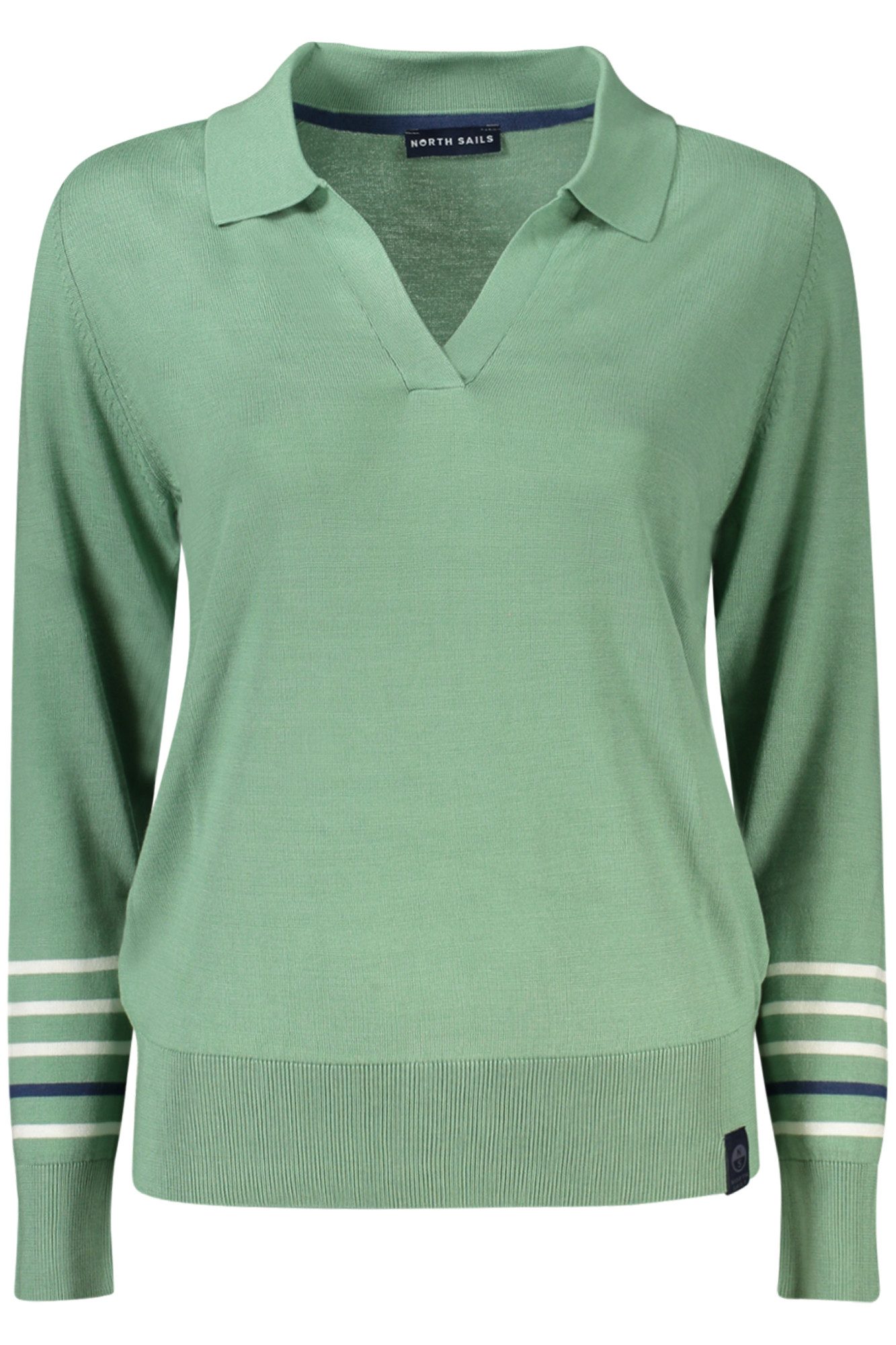 North Sails Strickpullover Damenpullover Grün: Langarm, V-Ausschnitt, Kontrastdetails, Logo