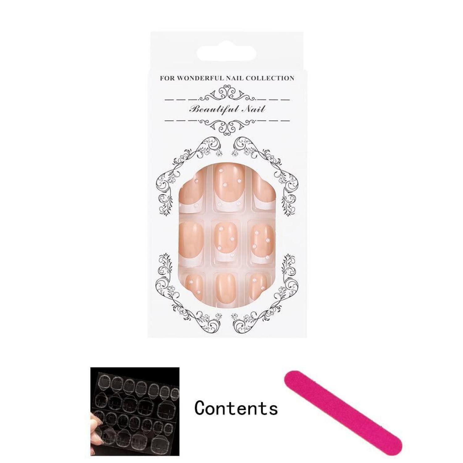 LuxusKollektion Kunstfingernägel Falsche Nägel Kurze Quadratische Französische Acryl 24Pcs Weiße Perlen