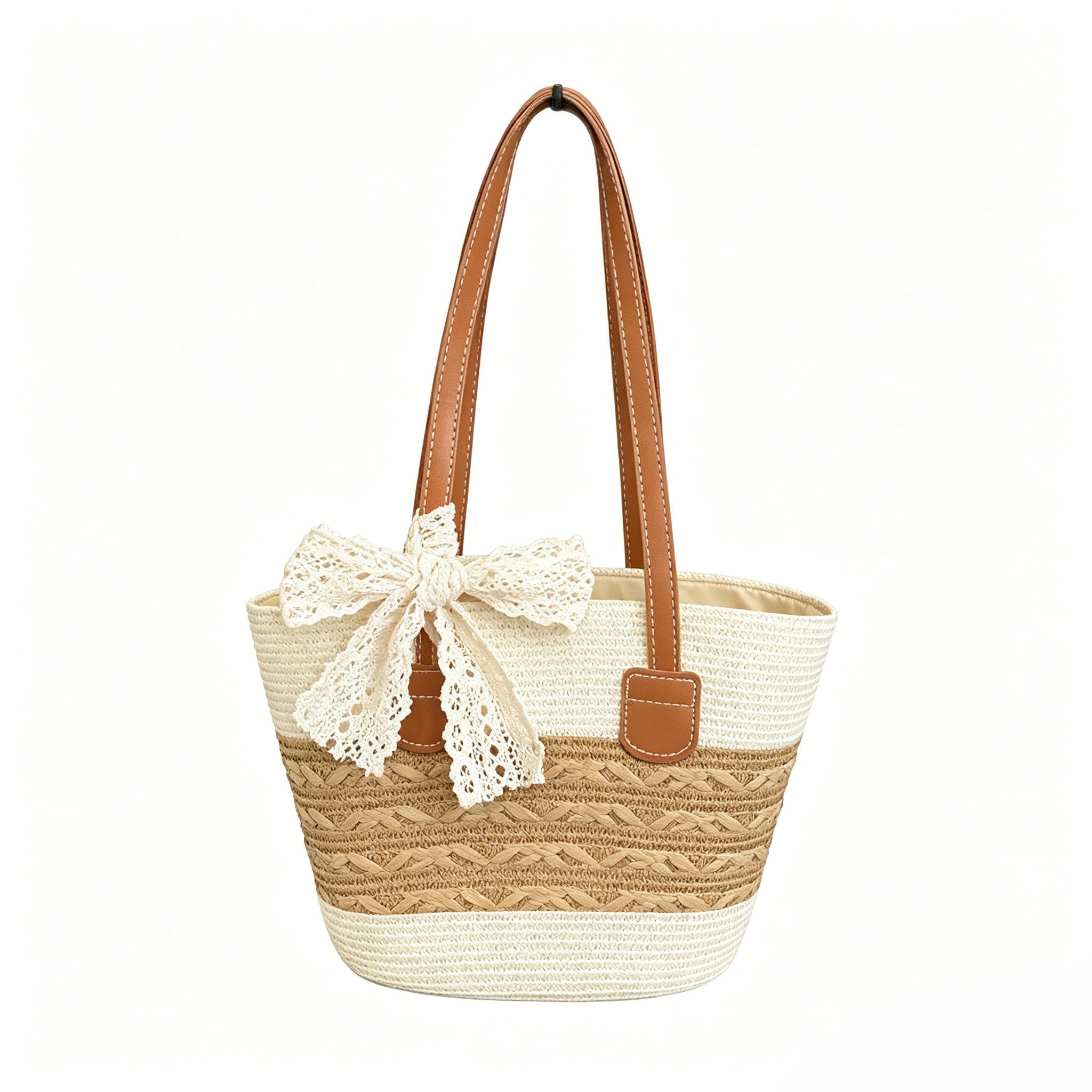 Bwecuy Strandtasche Stroh-Strandtasche, geräumige Strohtasche, Strand-Schultertasche, Strohtasche mit Henkel