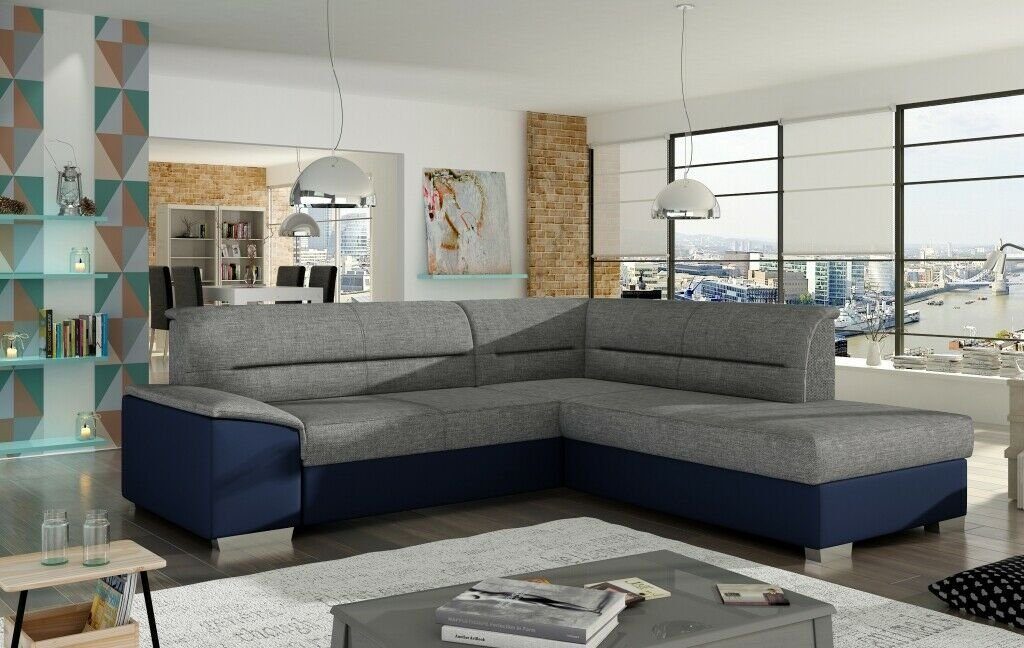 JVmoebel Ecksofa, Stoff Ecksofa L-Form Sofa Couch Design Polster Modern Textil Grau/Blau