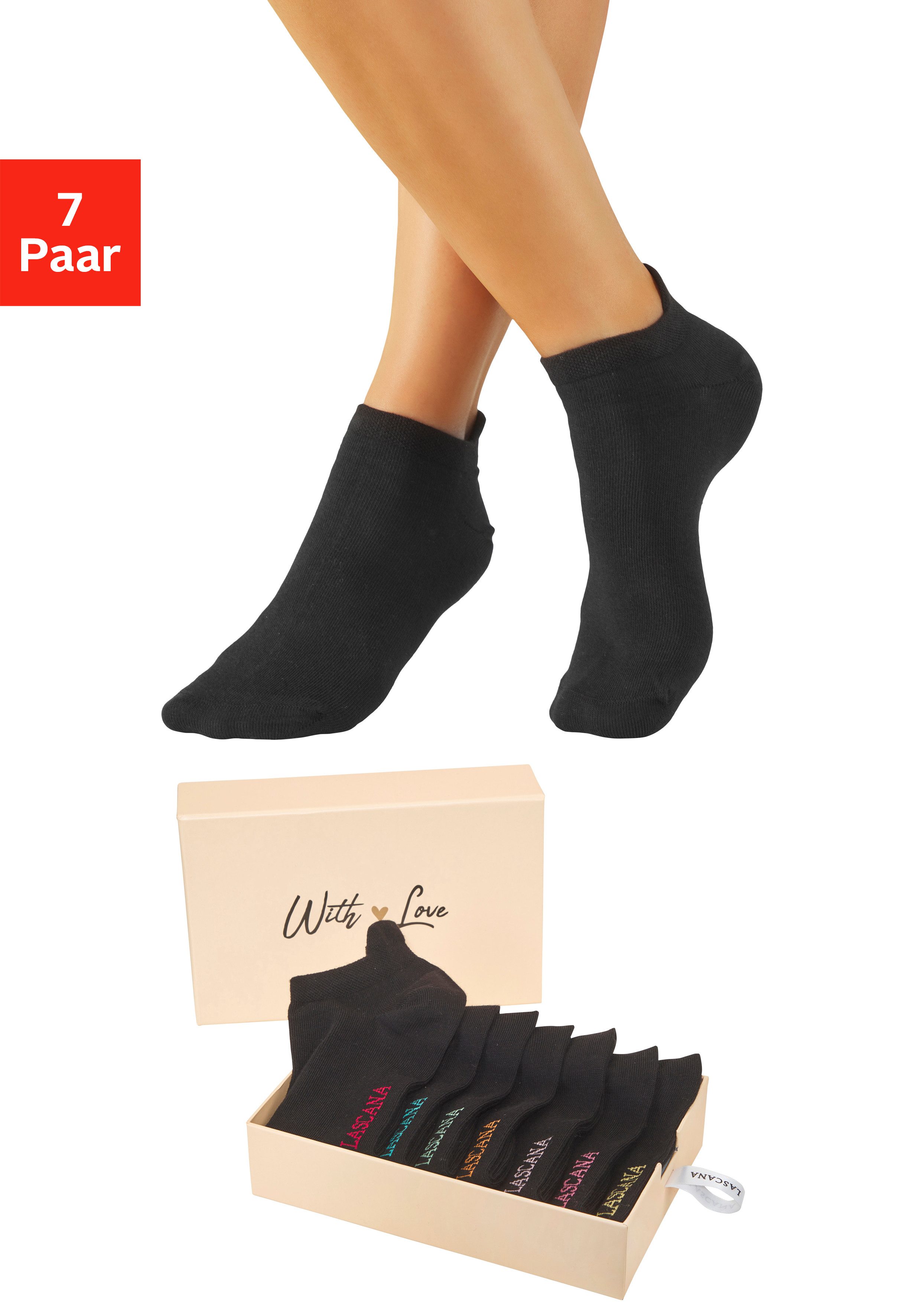 LASCANA Sneakersocken (Box, 7-Paar, Box) in ansprechender Geschenkbox. Reduzierter Preis € 19,99. Unverbindliche Preisempfehlung € 24,99, (€ 2,86 pro 1 Paar)