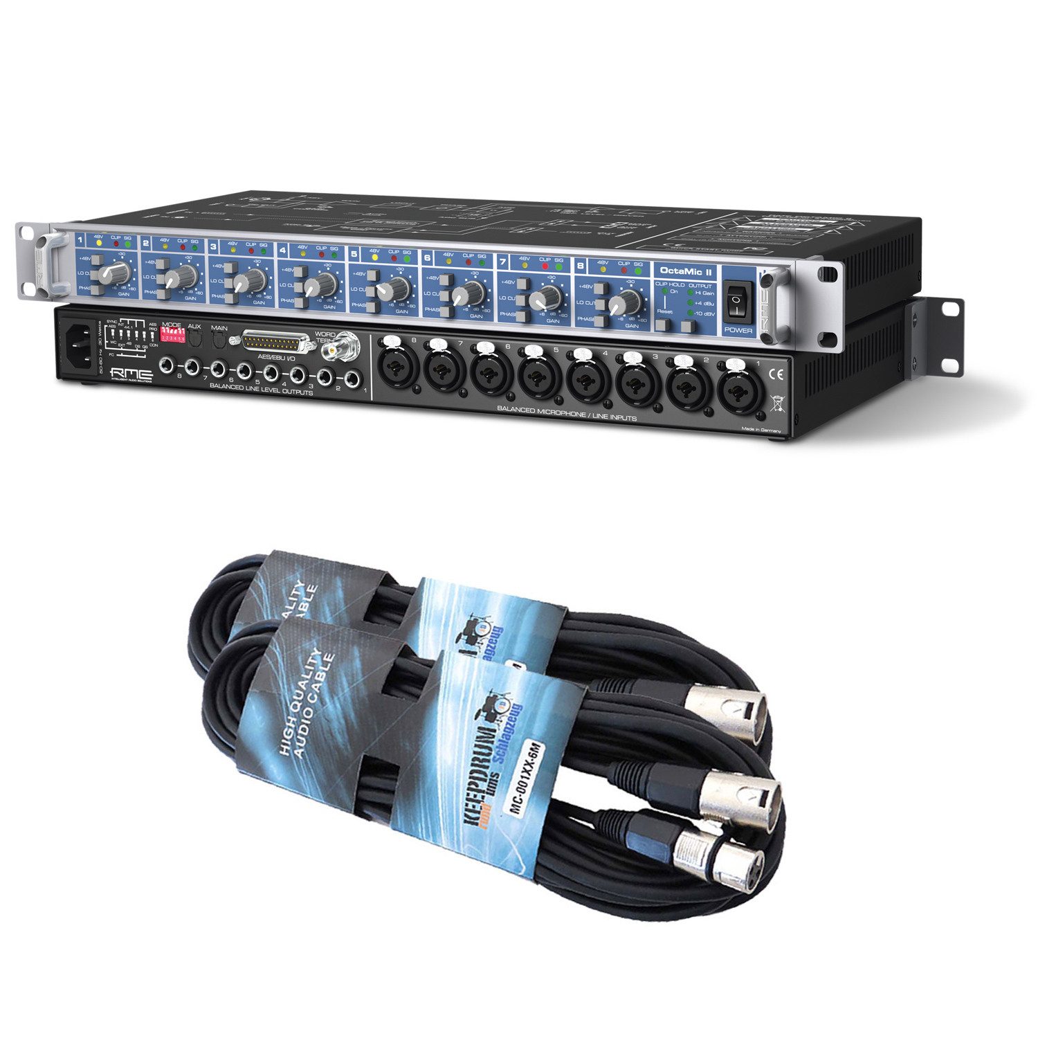 RME Octamic II 8-Kanal Mikrofon-Vorverstärker mit 2 XLR-Kabel Digitales Aufnahmegerät