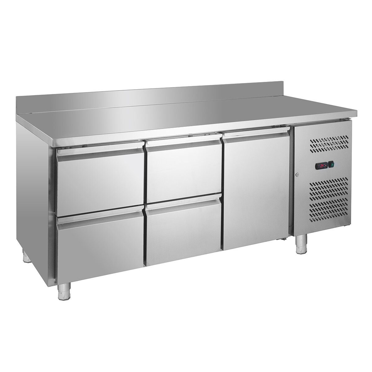 GastroHero Dönergrill Kühltisch Edelstahl GN 1/1 mit Aufkantung 4 Schubladen, 275 W