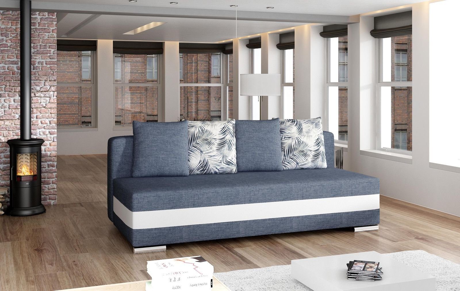 JVmoebel Sofa Luxus Multifunktions Couch 3-Sitzer Schwarz stilvolles Design Neu, Made in Europe Dunkelgrau / Weiß