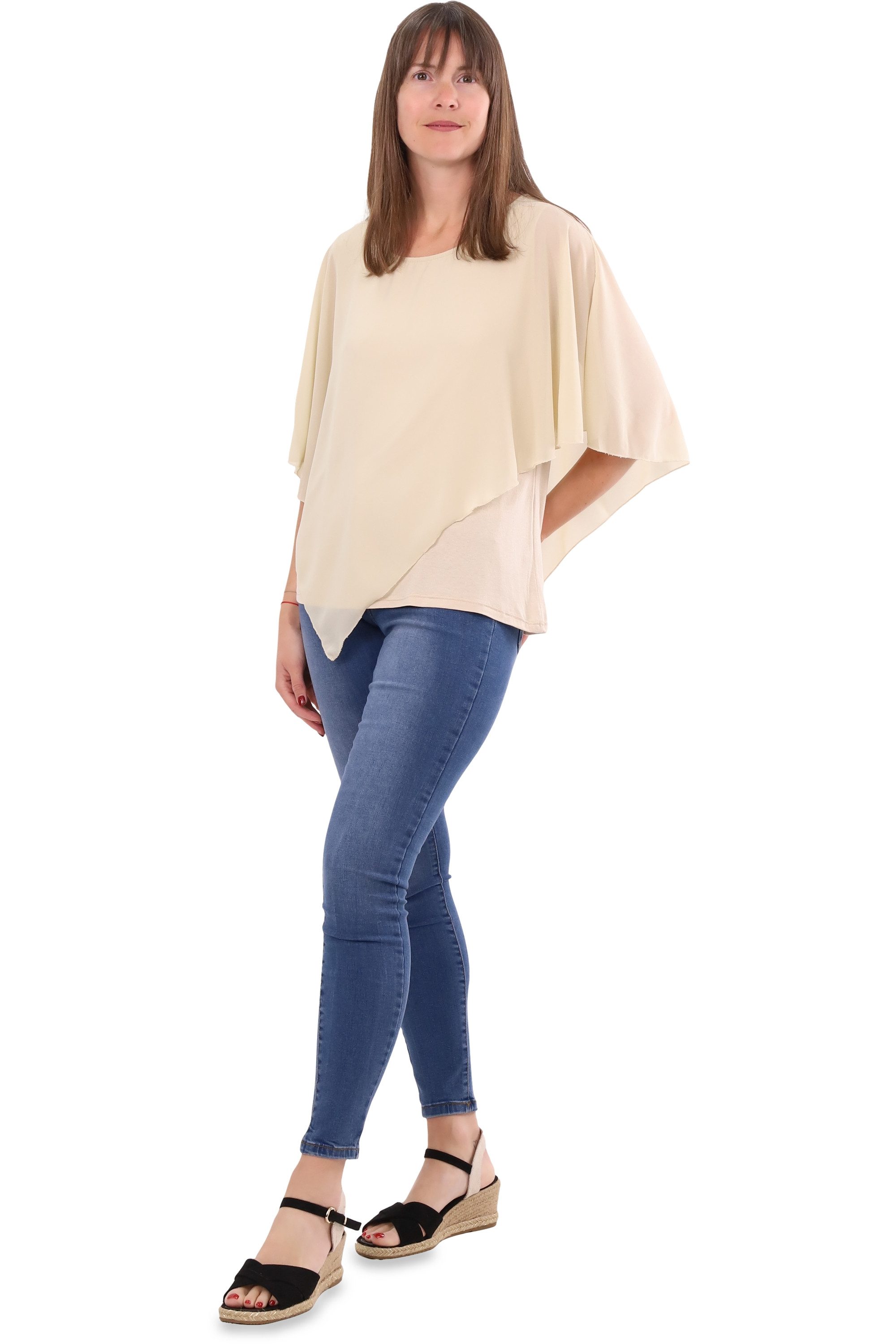 malito more than fashion Chiffonbluse malito Damen Chiffonbluse asymmetrisch 10732 Schlupfbluse Blusenshirt asymmetrisch geschnitten Einheitsgröße