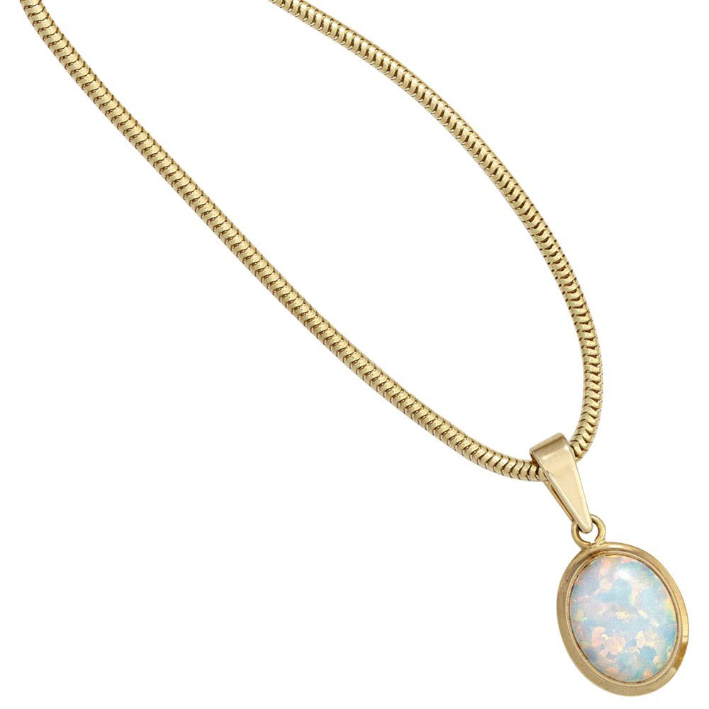 Schmuck Krone Kettenanhänger Anhänger mit Opal, 333 Gelbgold, oval, Gold 333