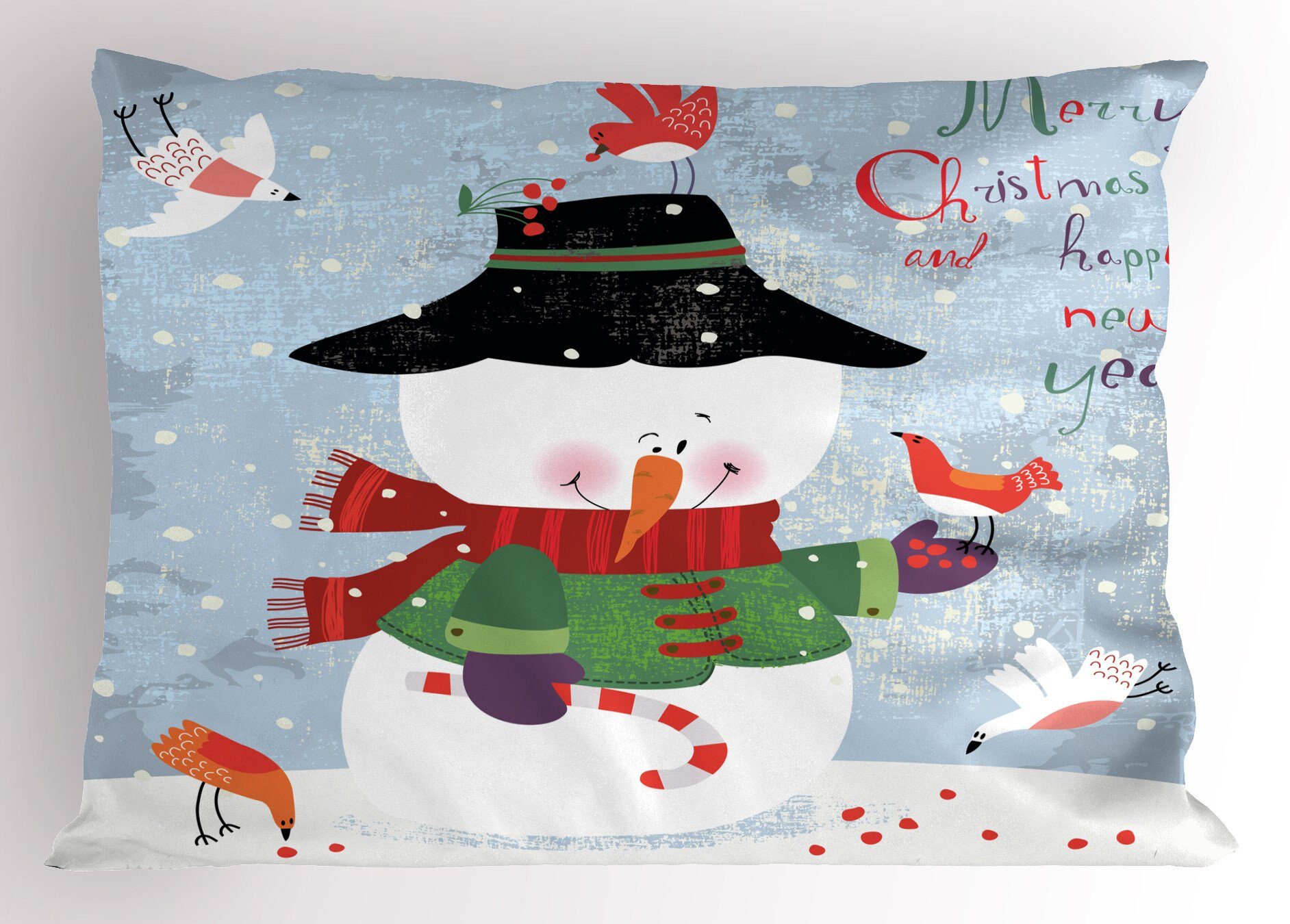 Kissenbezüge Dekorativer Standard Neujahr Weihnachten Grunge Stück), Kissenbezug, Schneemann Abakuhaus Size (1 Gedruckter King