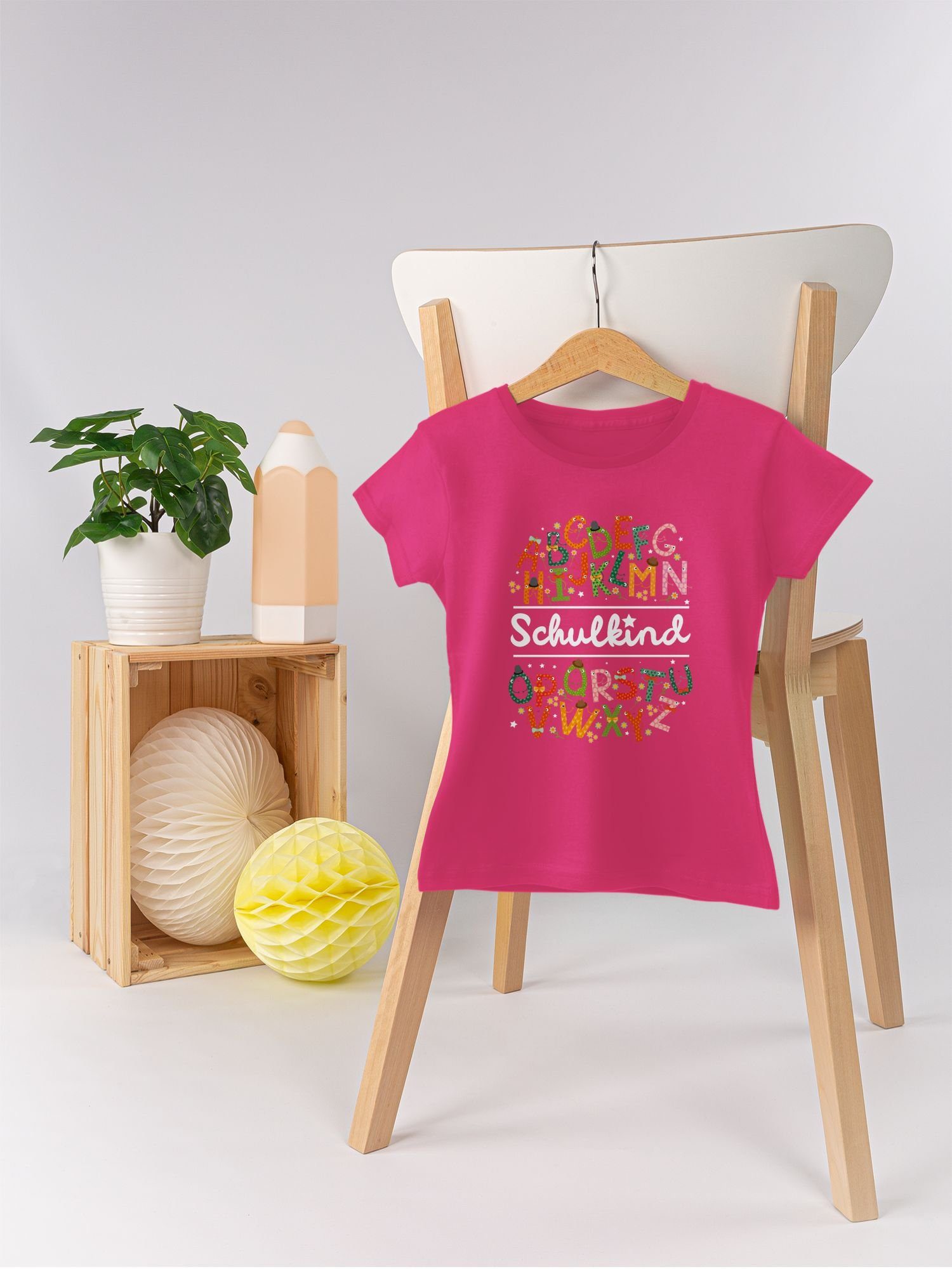 Shirtracer T-Shirt Mädchen Einschulung Alphabetmonster Fuchsia Schulkind 1