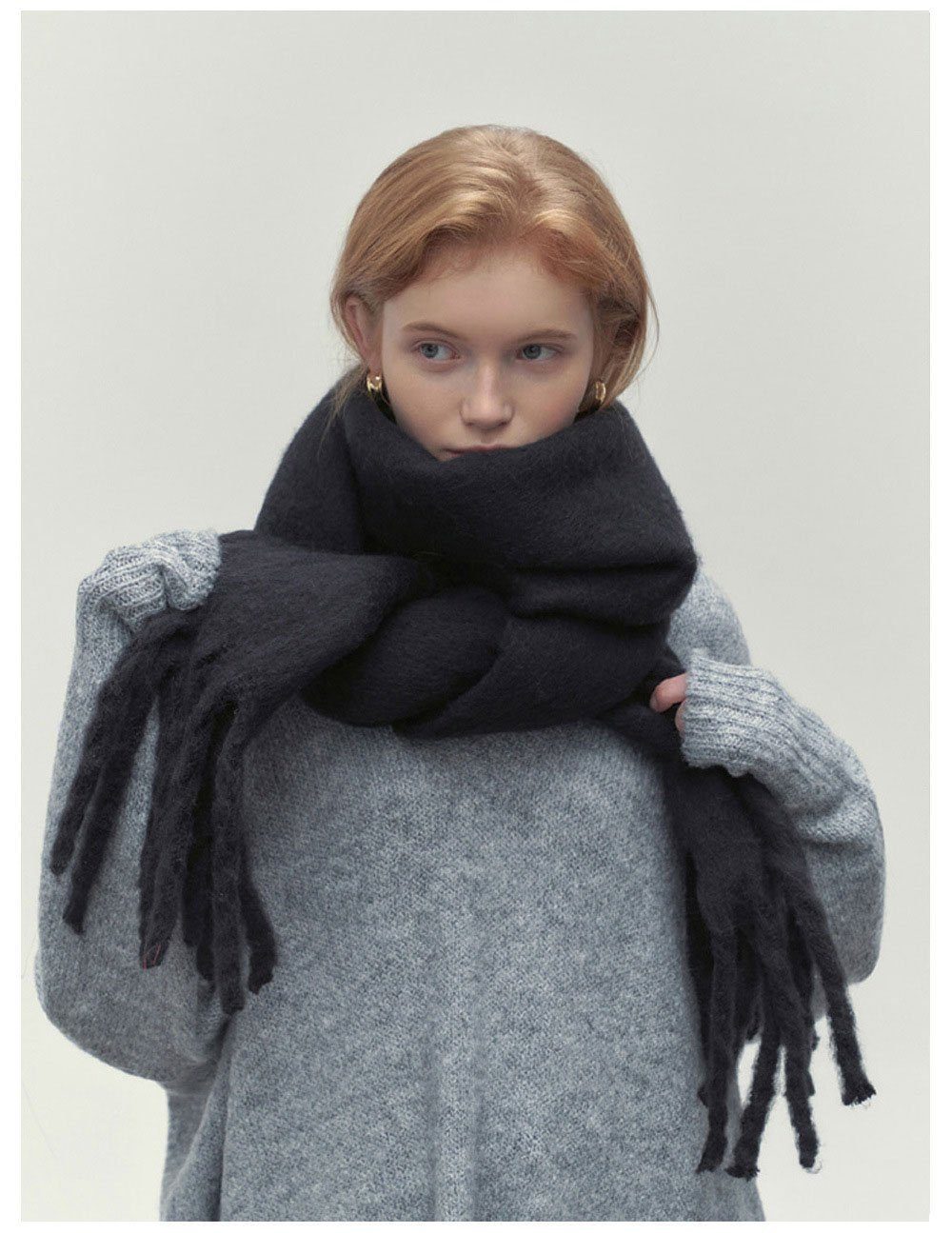 Colour Damenschal, (1-St) LENBEST Ladies Schal Modeschal Warm Schwarz Solid Quasten, Winter mit