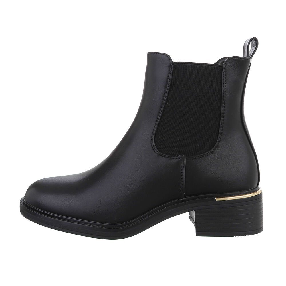 Ital-Design Damen Chelsea Freizeit Chelseaboots Blockabsatz Chelsea Boots in Schwarz