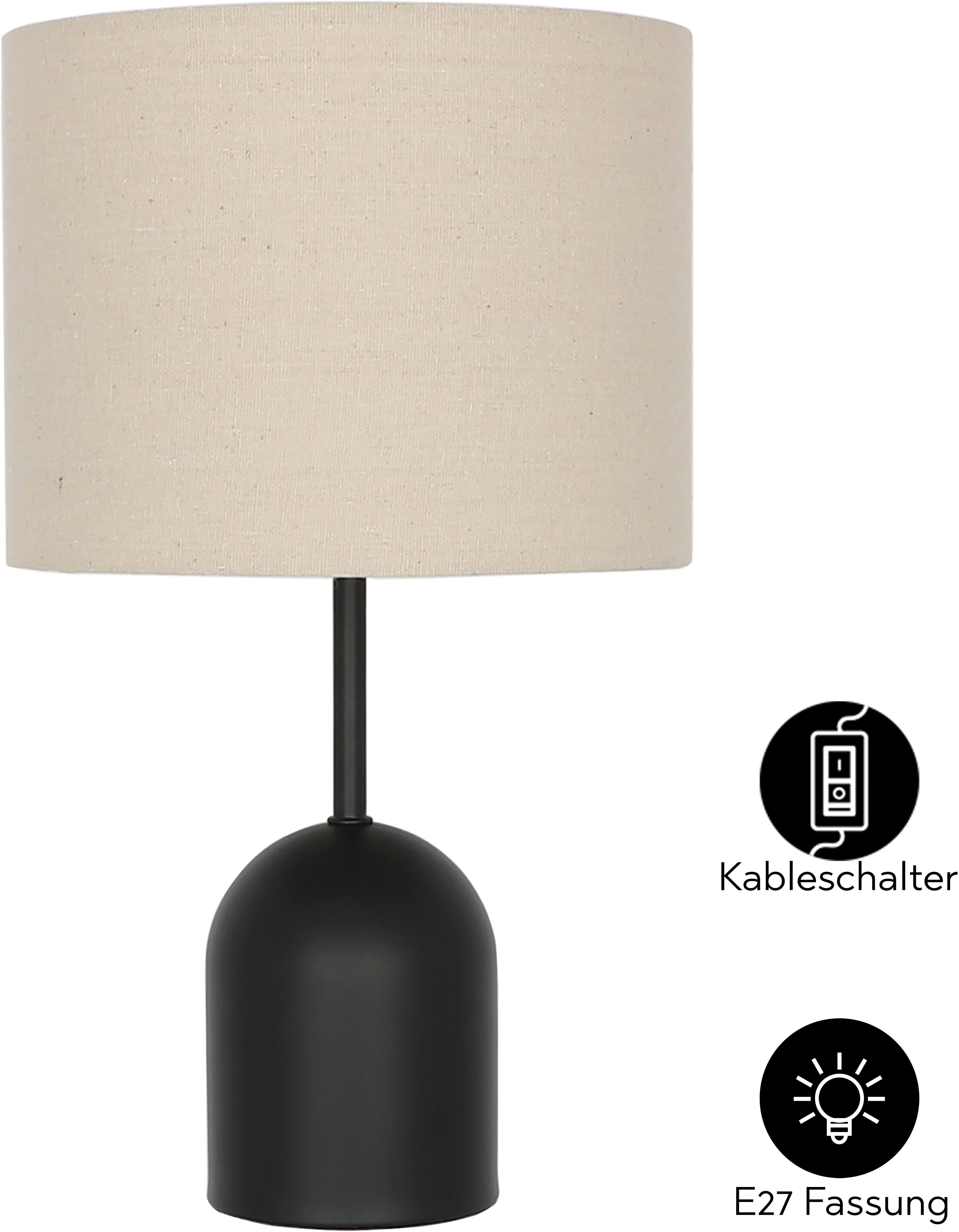 OTTO home Tischleuchte Charleen, Leuchtmittel wechselbar, ohne Leuchtmittel, LED max. 6 Watt, Metallfuß, Leinenschirm Ø 23 cm