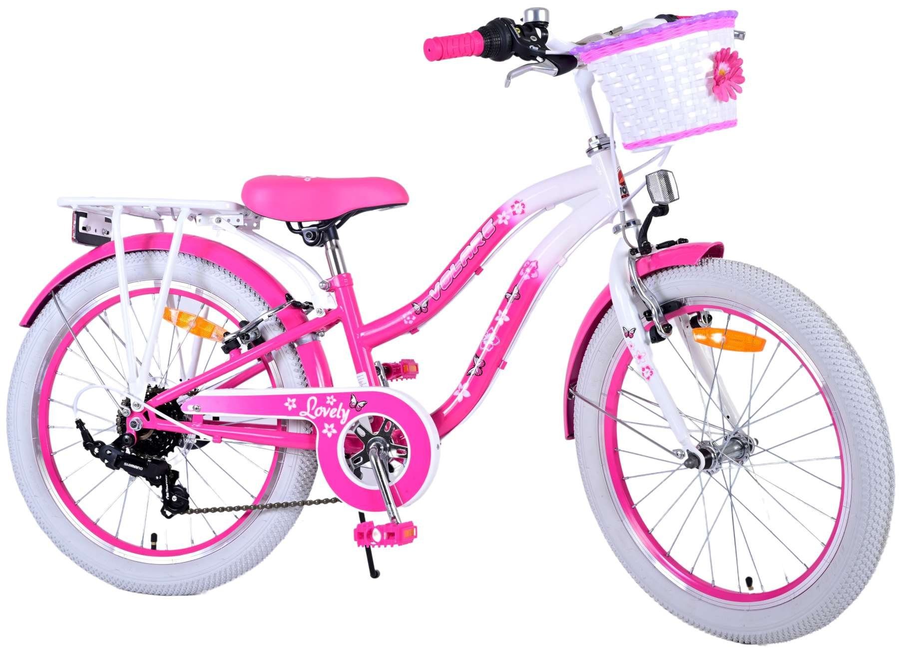 Volare Kinderfahrrad Lovely - Mädchen - 20 Zoll - Rosa bzw. Lila, 7 Gang, bis 115 kg, 85 % zusammengebaut, 6-8 Jahre
