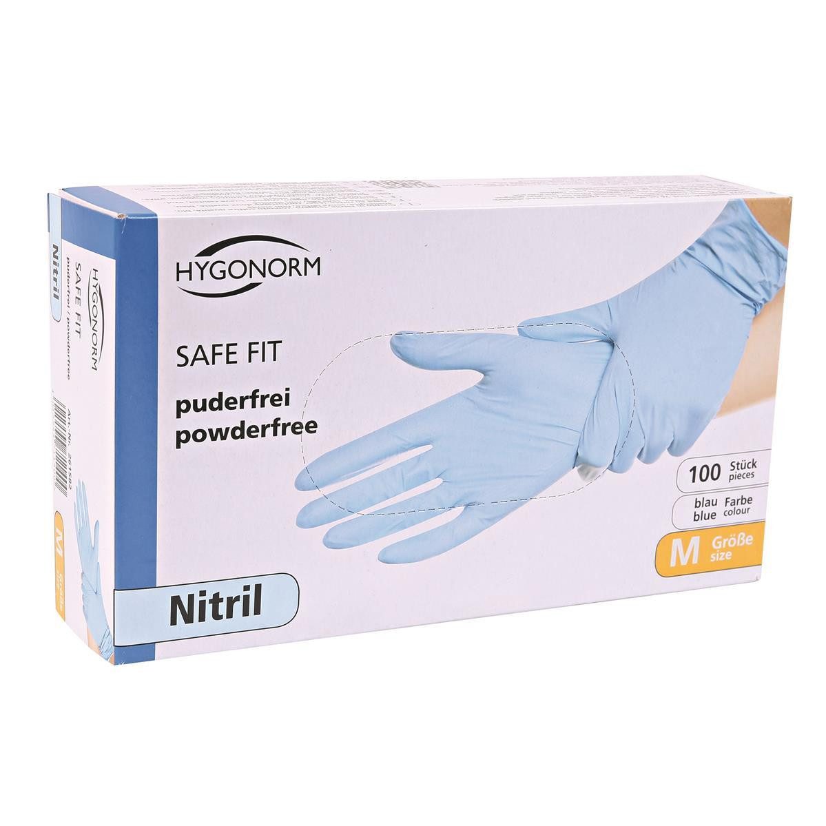 HYGONORM Baumwollhandschuhe 261582 Nitrilhandschuhe Safe Fit blau Gr. 8/M puderfrei Spenderbox 100