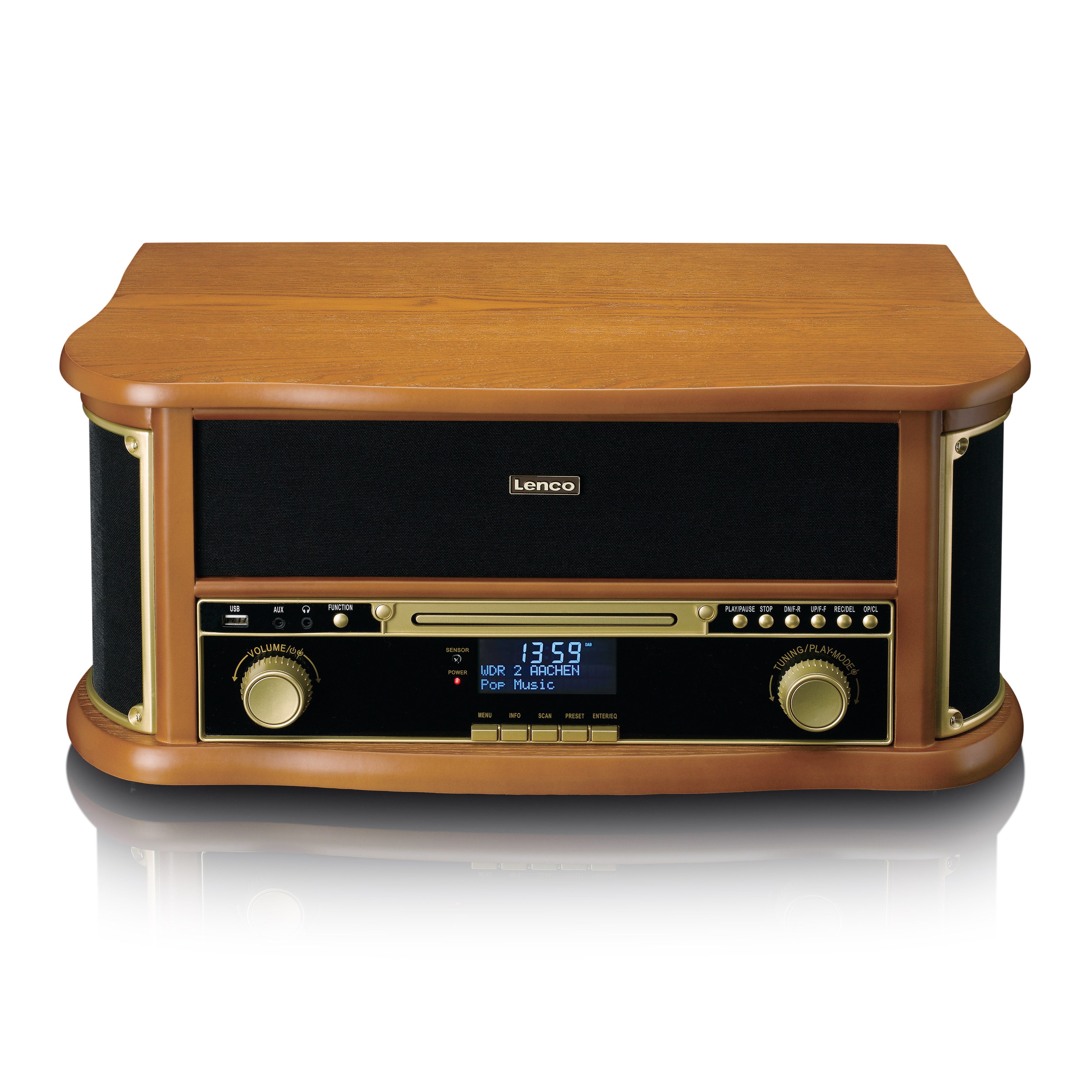 Lenco TCD-2571WD Plattenspieler (Riemenantrieb, Bluetooth, Retro-Design mit CD-Fach, USB-Format für MP3 & Lautsprecher integriert)
