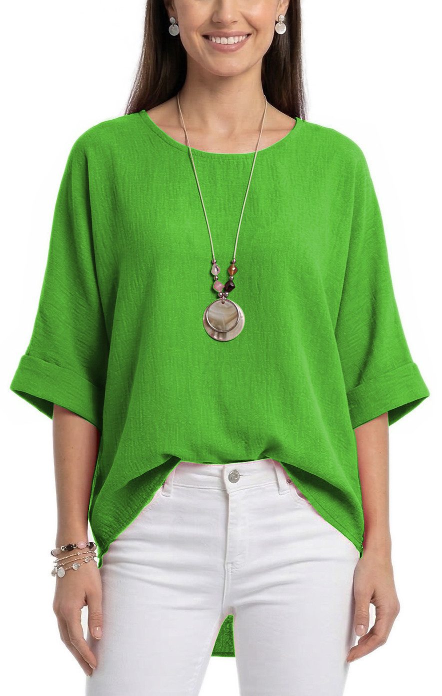 Kurzarmbluse Damen Bluse Oversize Tunika Leichte Viskosebluse Oberteil Einfarbig