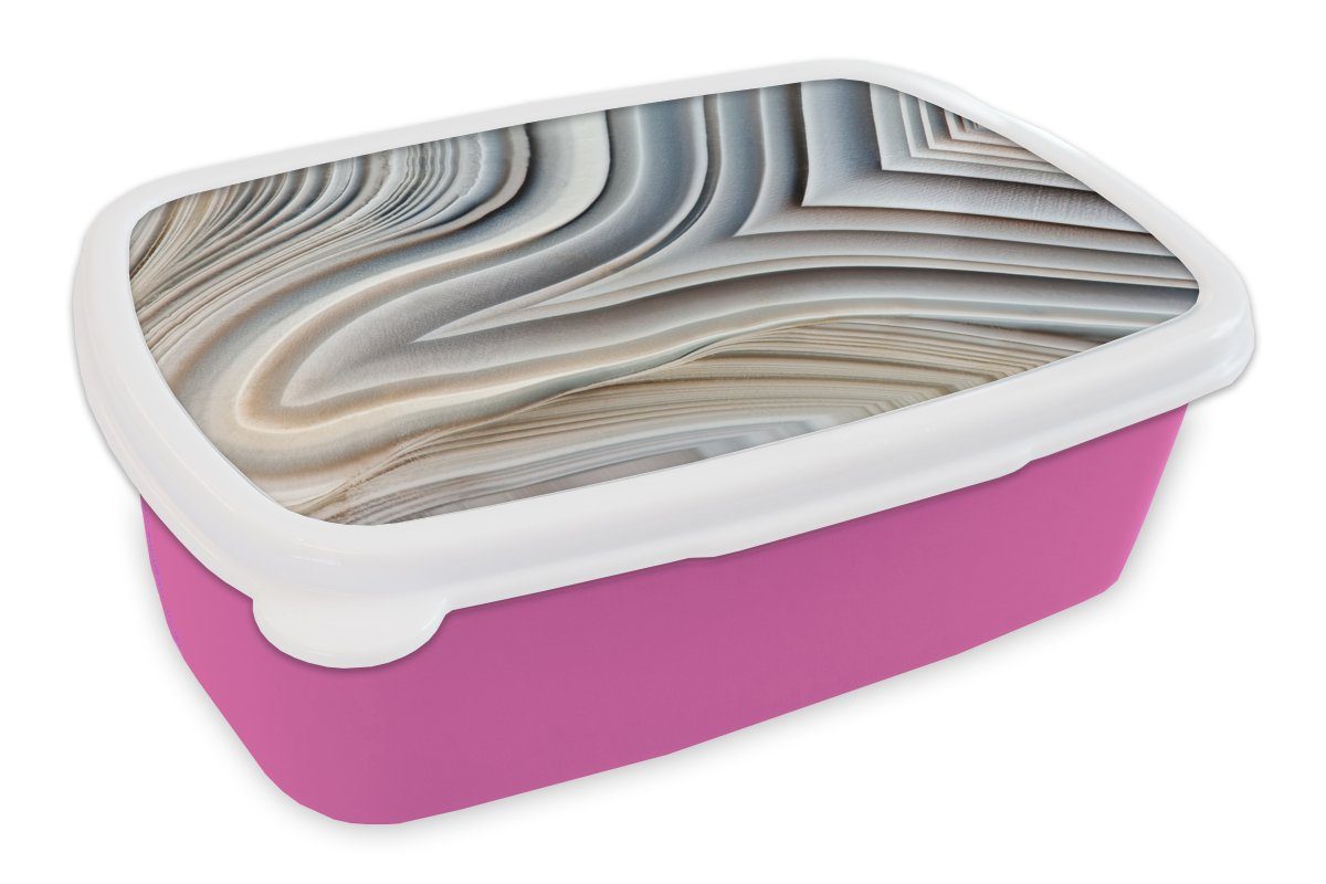 MuchoWow Lunchbox Snackbox, Marmoroptik Kunststoff für Brotbox - - Stein Kinder, Brotdose Marmor, Linien Erwachsene, rosa - Mädchen, (2-tlg), - Kunststoff, Luxus