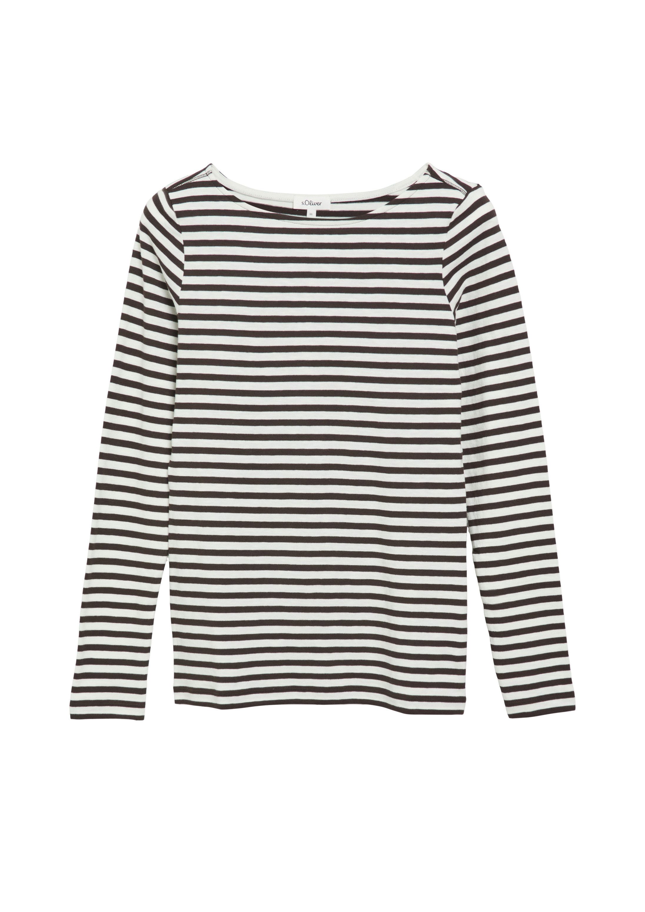 s.Oliver Langarmshirt T-Shirt Gestreiftes Langarmshirt aus Flammgarn mit U-Boot-Ausschnitt – Bild 2 von 5