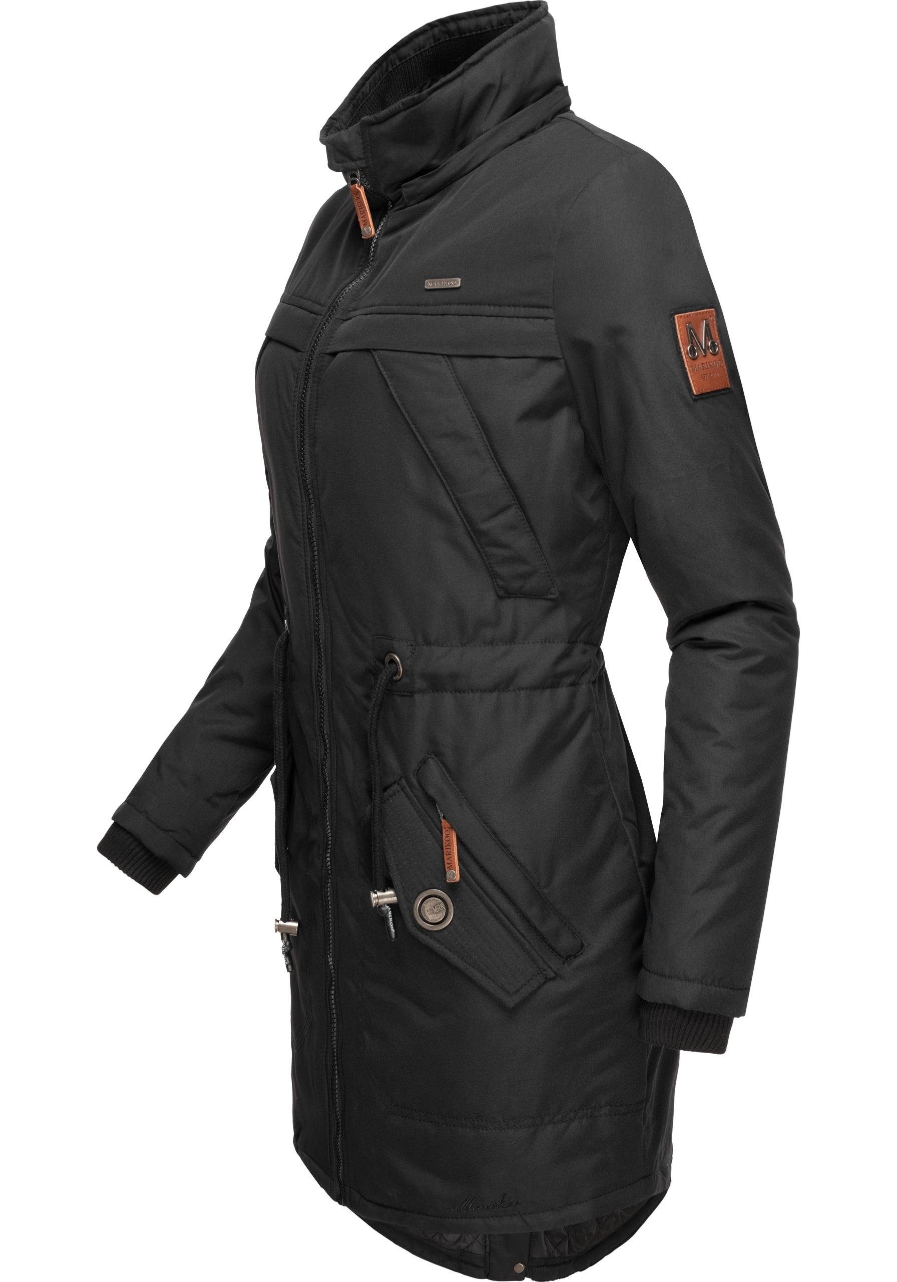 Marikoo Wintermantel Kamii sportlicher schwarz abnehmb. mit Winterparka Kapuze Damen