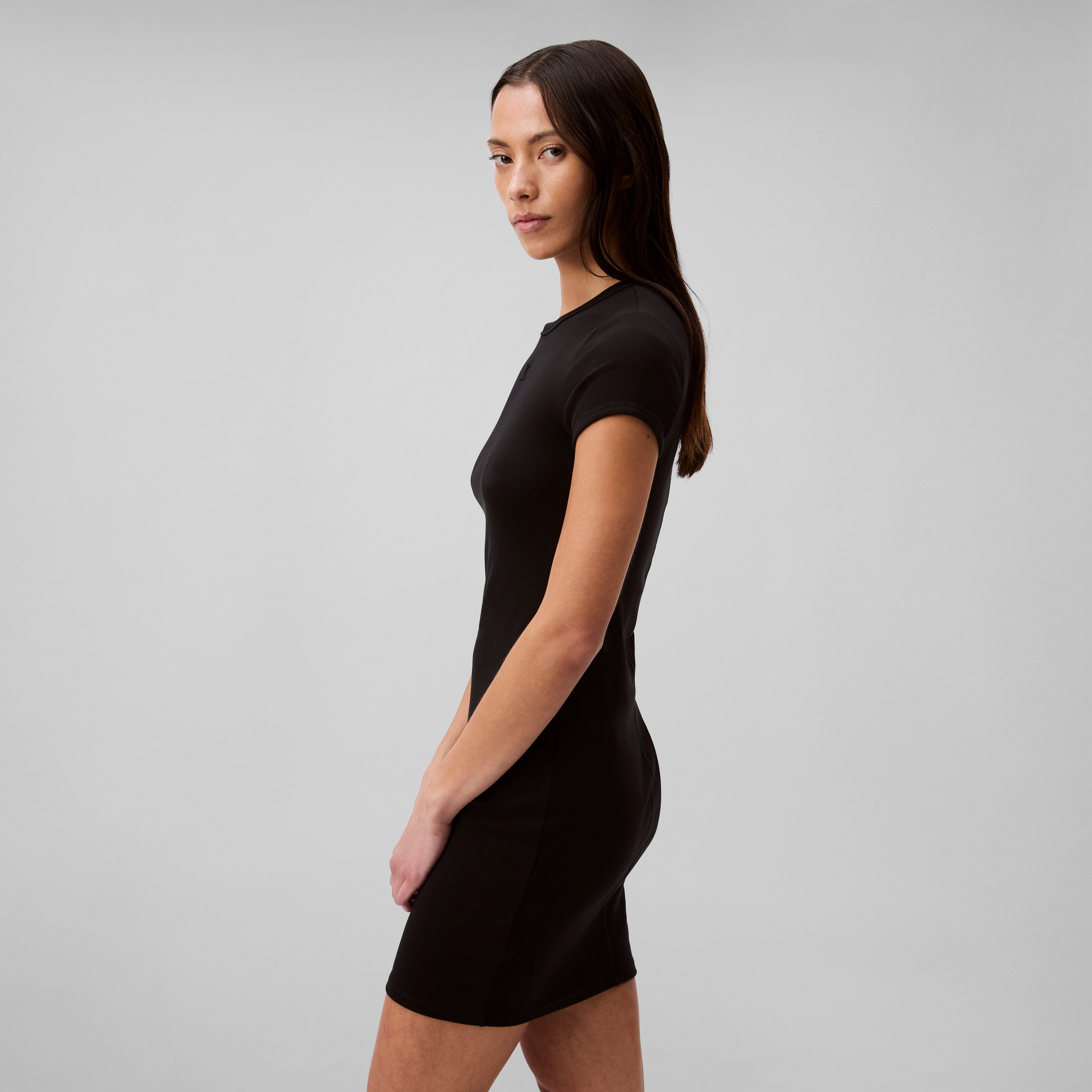 Calvin Klein Jeans Jerseykleid SS CTN CNTR 1X1 RB S Mit Rundhalsausschnitt