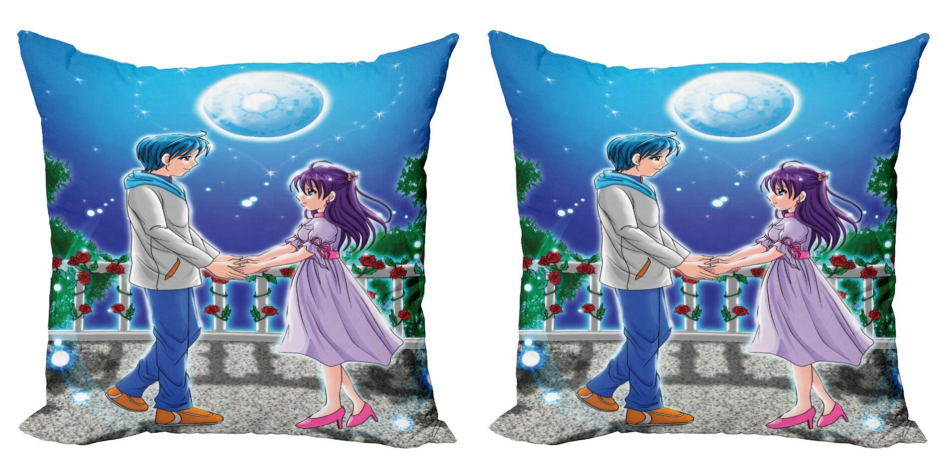 Romantisches Abakuhaus Stück), (2 Anime Kissenbezüge Doppelseitiger Accent Manga Paar Digitaldruck, Modern