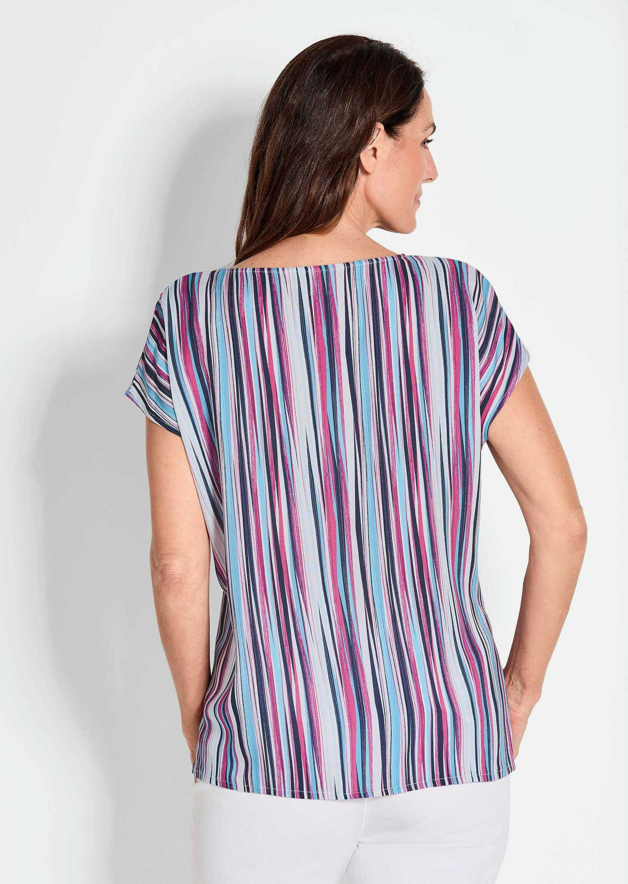 GOLDNER Druckbluse Streifenbluse mit Halbarm, überschnittene Schulter Elegante Druckbluse aus Viskose mit lockerer Passform