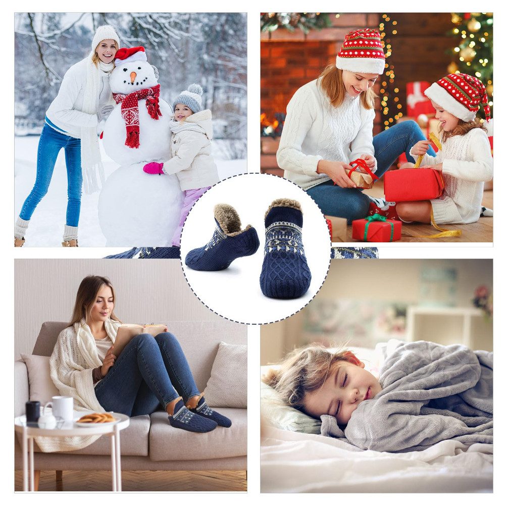 Blusmart Haussocken Hausschuhsocken für Damen und Herren (Warm, Rutschfest, Gestrickt, dick, Flauschig) Für Boden, Bett, Haus