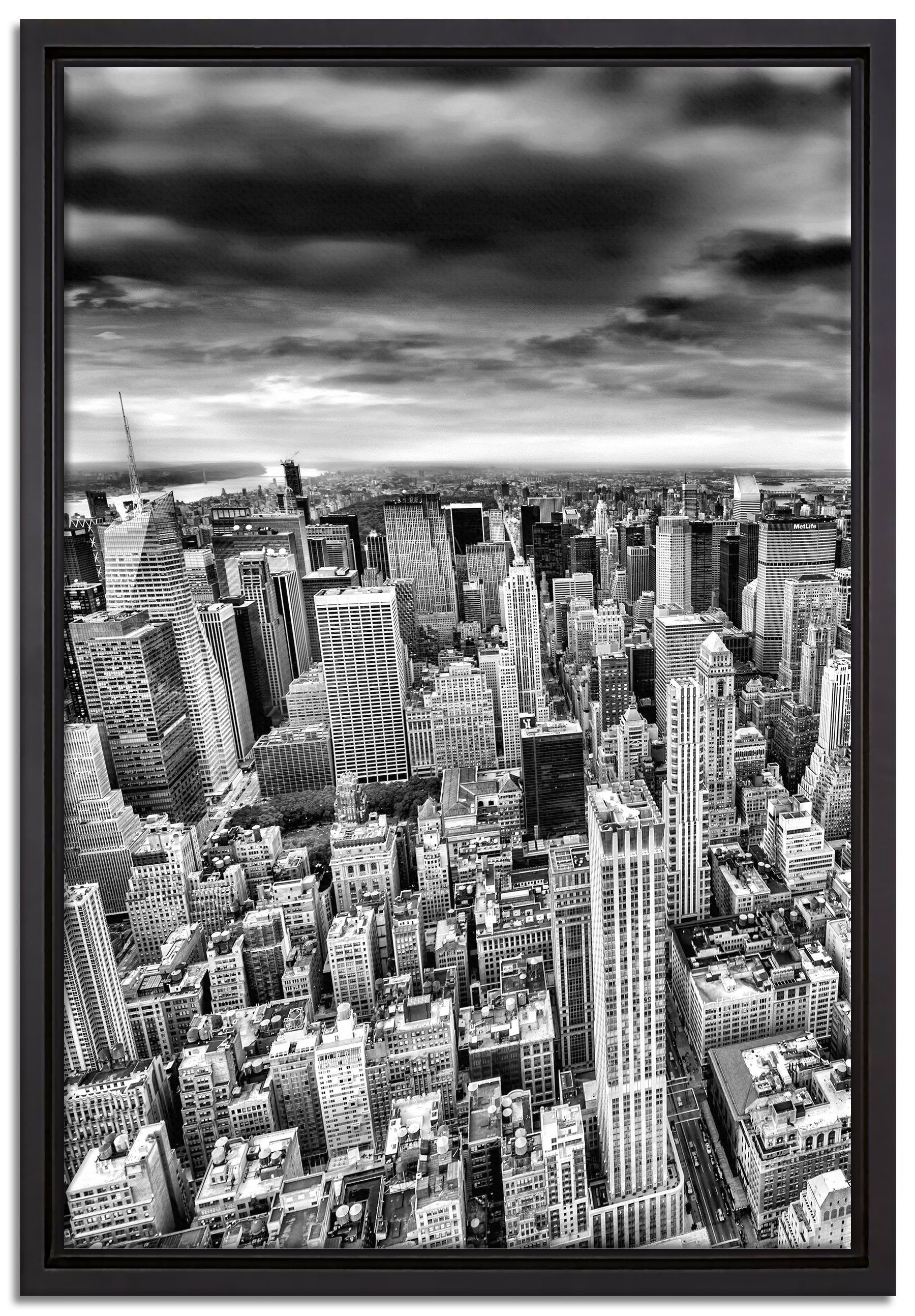 Pixxprint Leinwandbild Skyline New York, (1 St), Leinwandbild in Zackenaufhänger gefasst, Wanddekoration inkl. bespannt, fertig einem Schattenfugen-Bilderrahmen