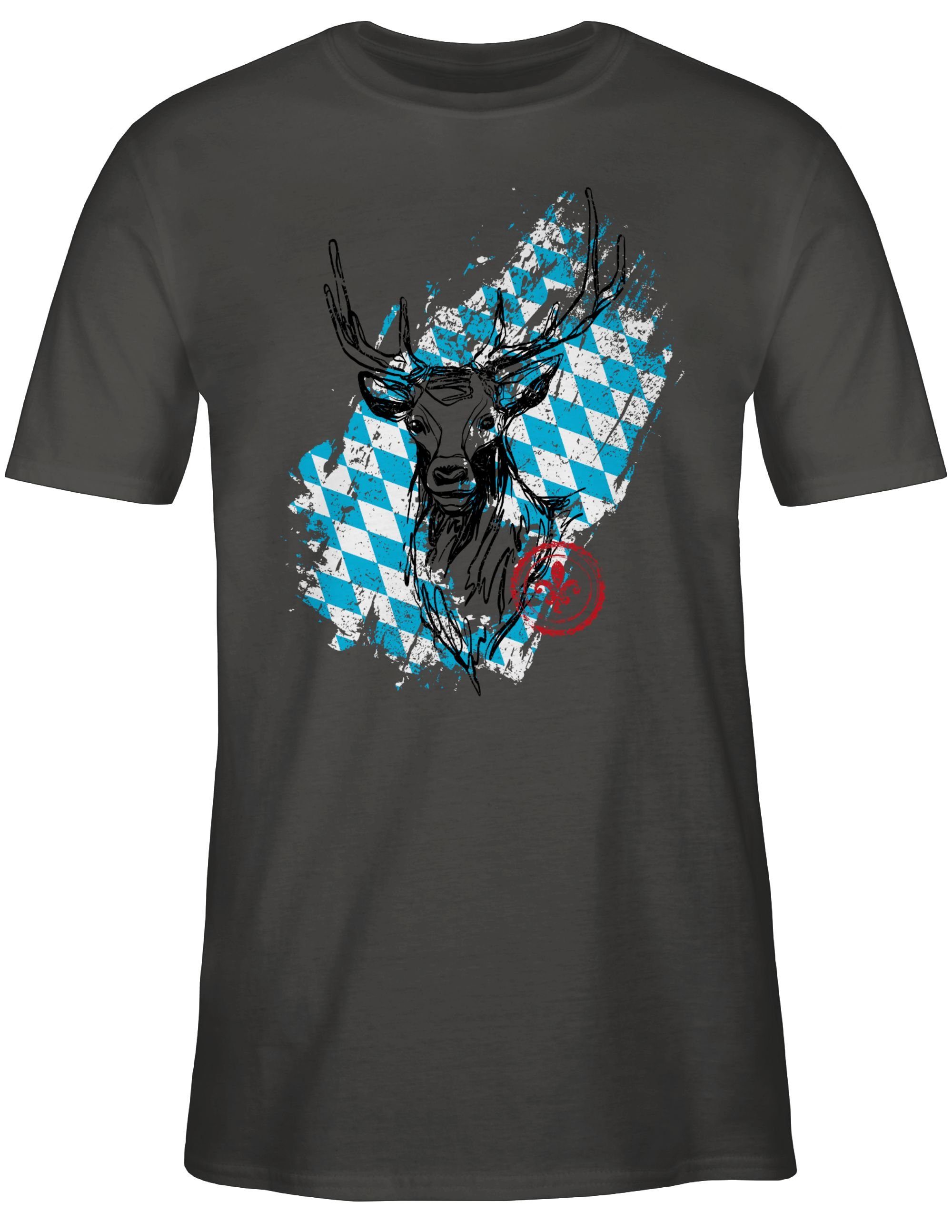 Oktoberfest bayrischem Shirtracer Wappen für Herren Hirsch 1 mit Mode Dunkelgrau T-Shirt