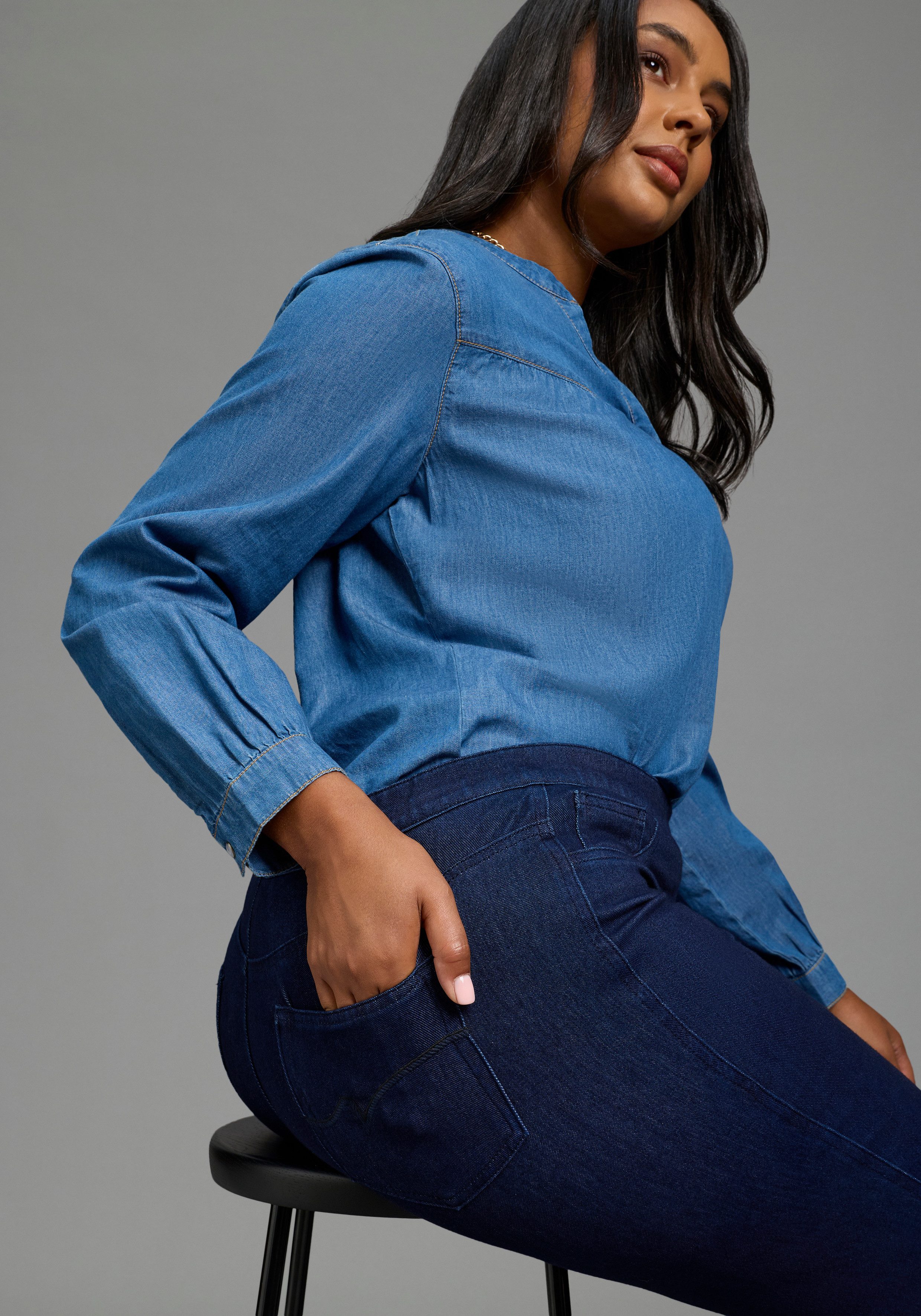 Laura Scott CURVE Jeansjeggings Große Größen, im 4 Way Stretch, Quer- und Längselastisch mit Eingrifftaschen, Gesäßtaschen und Coinpocket, lange Schnittform