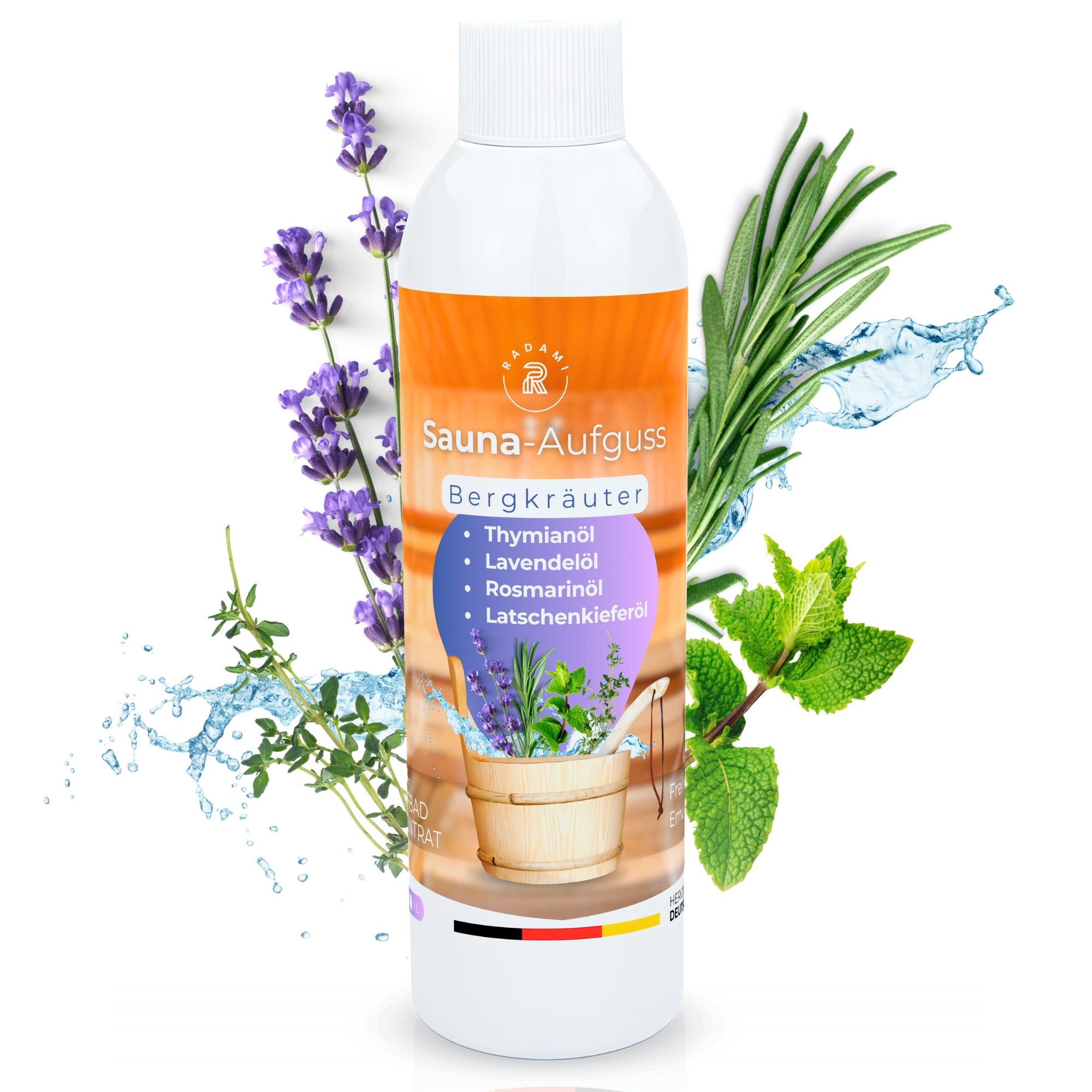 Radami Sauna-Aufgussset Saunaaufguss Sauna Duft Aufguss Konzentrat Bergkräuter 100ml (1-tlg) Sauna Aufguss