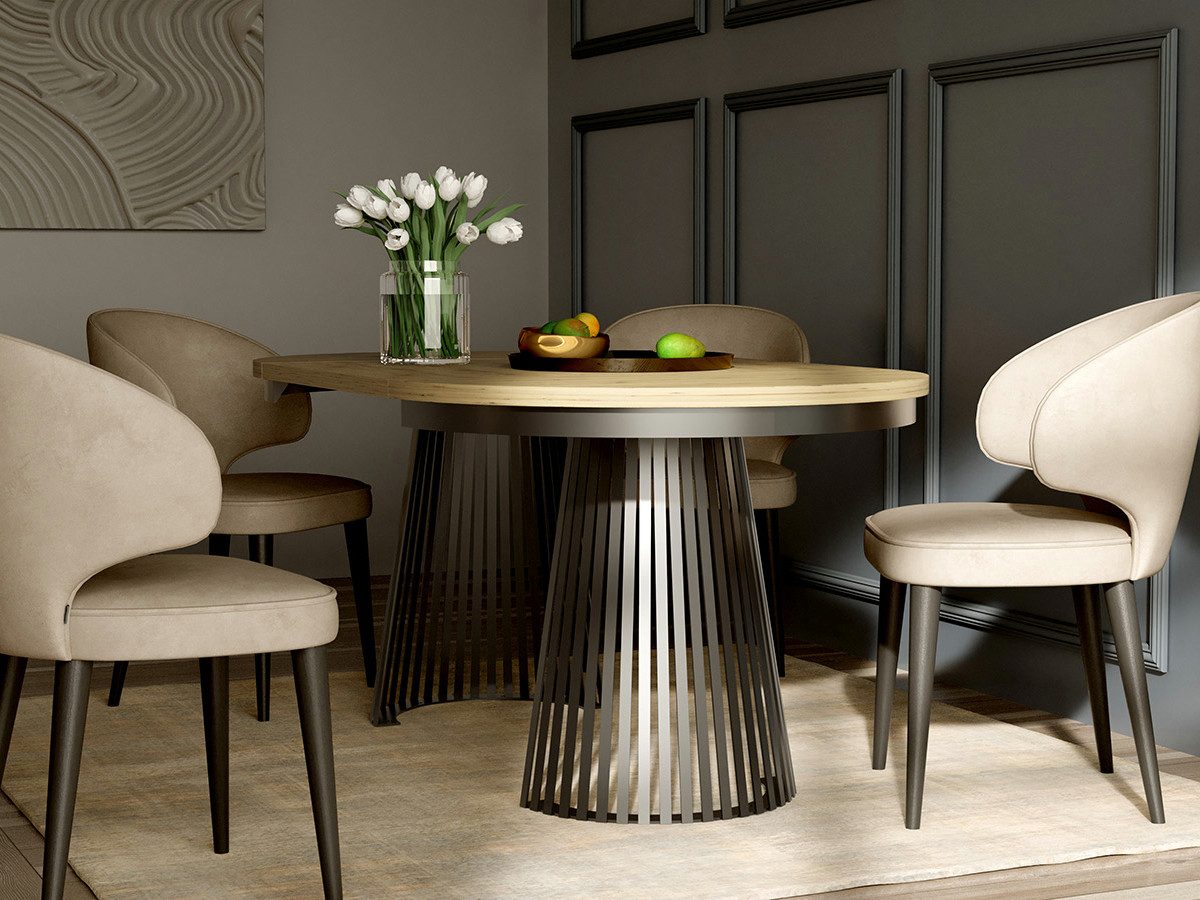 Beautysofa Esstisch Lumi im Loft-Stil, ausziehbar Ø 100–180 cm (hitze- und verfärbung beständig, Metallbeinen), verschiedene Farben