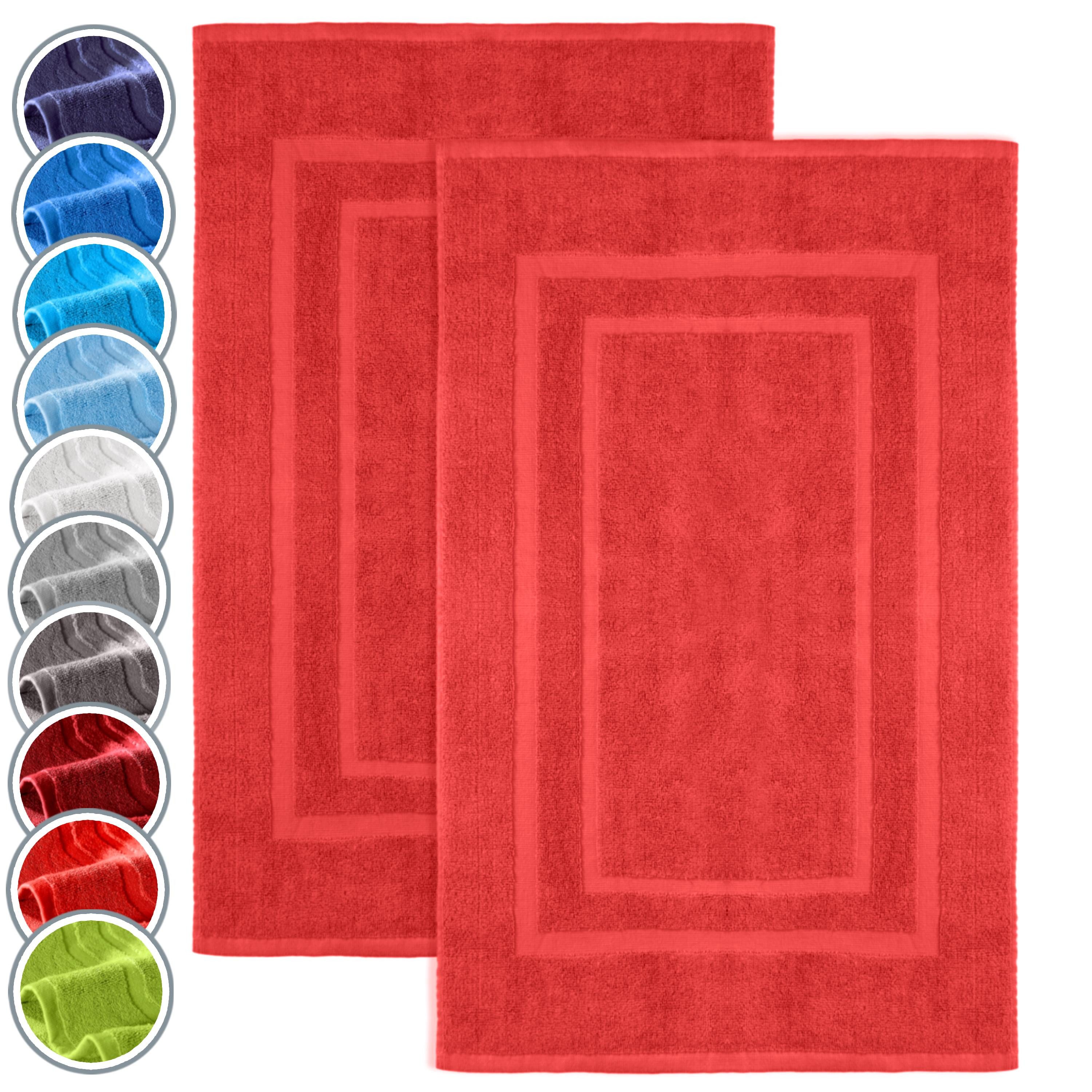 NatureMark Badematte 2er-Set Badvorleger 50x80cm, strapazierfähig, Baumwolle, rechteckig, Badematte 2-tlg., Duschmatte Duschvorleger, Premium Qualität, 50x80cm, Rot