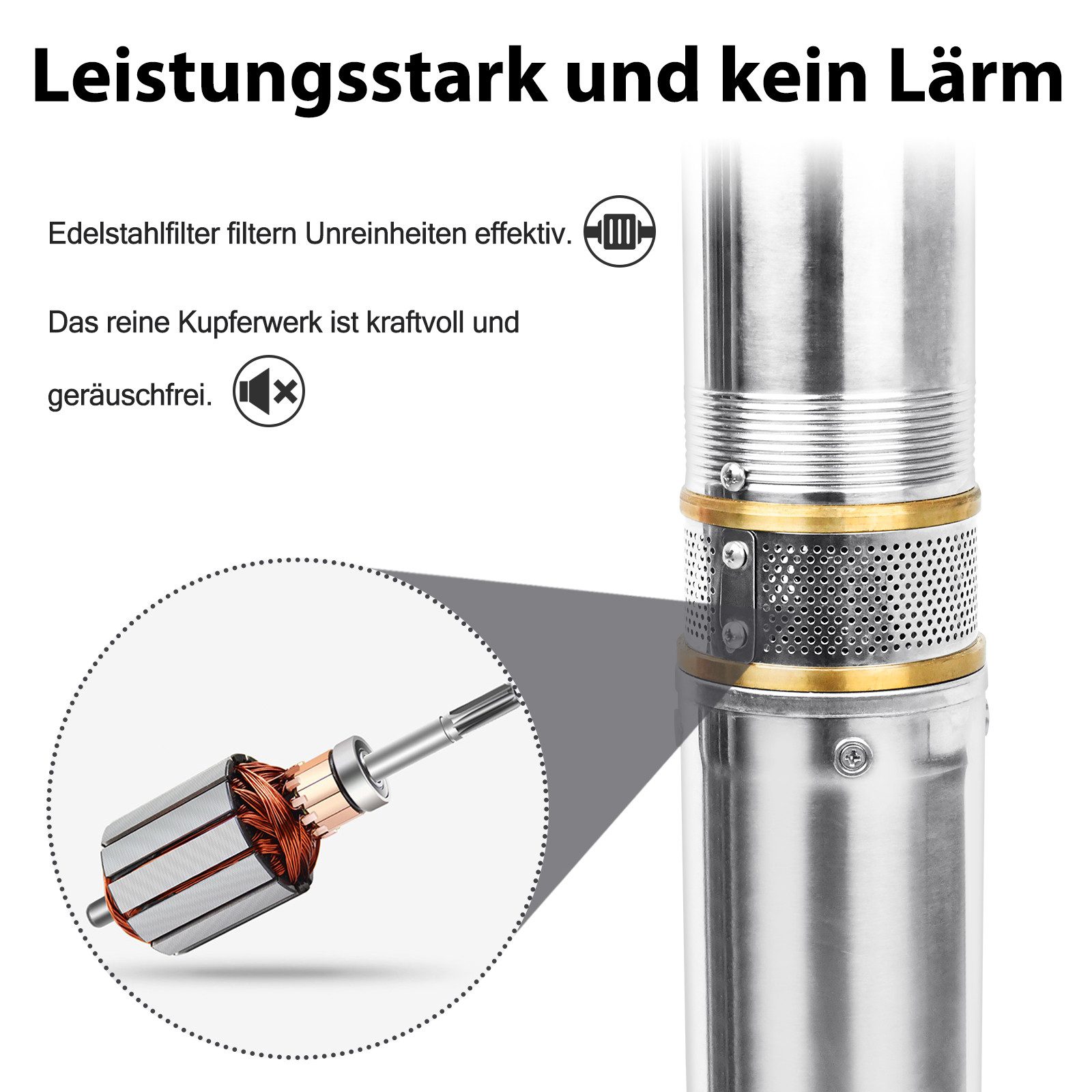 FIVMEN Wasserpumpenzange Tiefbrunnenpumpe Brunnenpumpe Elektrisch Tauchdruckpumpe Gartenpumpe, Pumpe Unterwasserpumpe aus Edelstahl passend für 11/4 Zoll Rohr