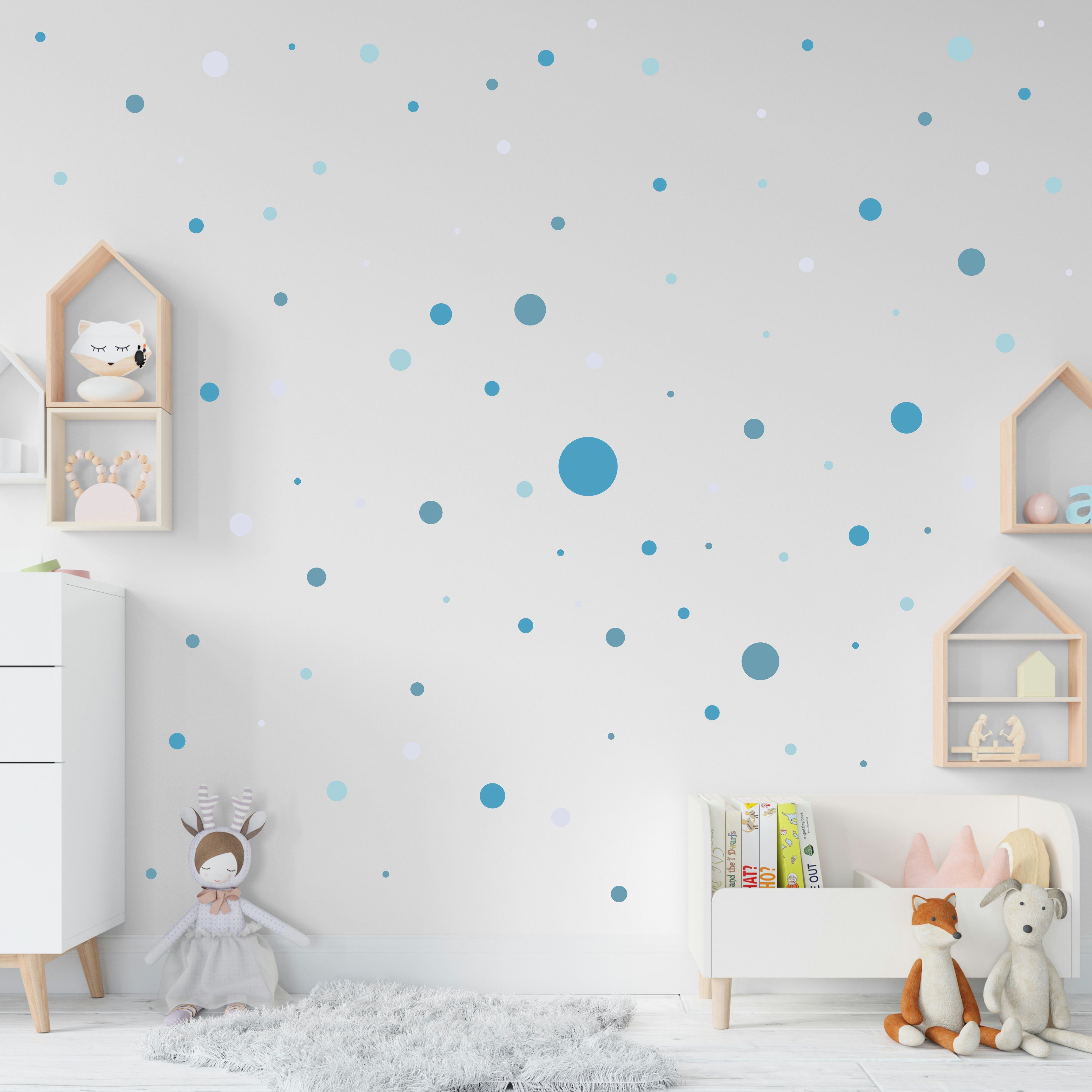 für Babyzimmer Wandtattoo PUNALU Kinderzimmer Kreis rückstandslos 176 mint Aufkleber, Set Stück selbstklebend, Wandtattoo abziehbar